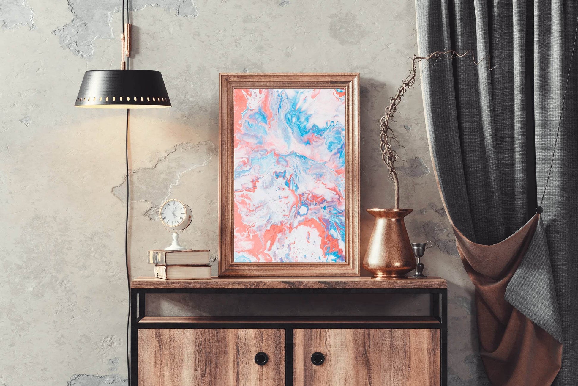 Spread of Aqua Pink Oil Paint Abstract Wall Art - beink online art store
