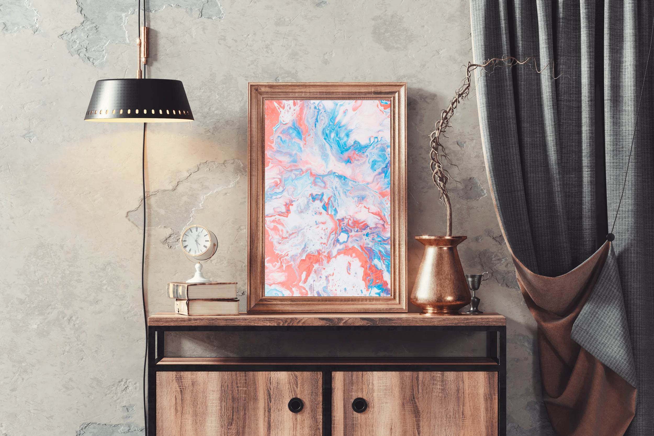 Spread of Aqua Pink Oil Paint Abstract Wall Art - beink online art store