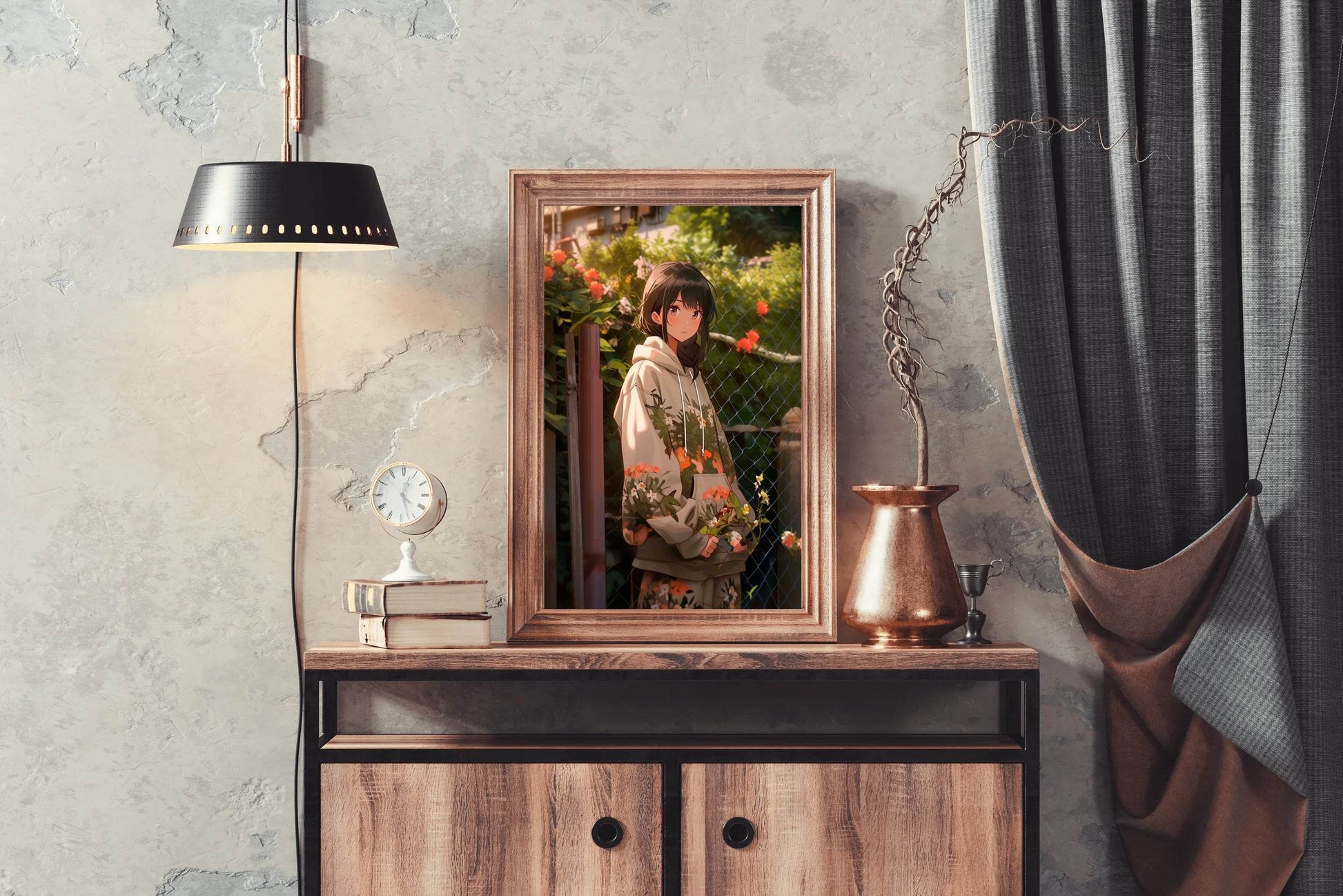 Beautiful Anime woman in Garden Anime Wall Art - beink online art store
