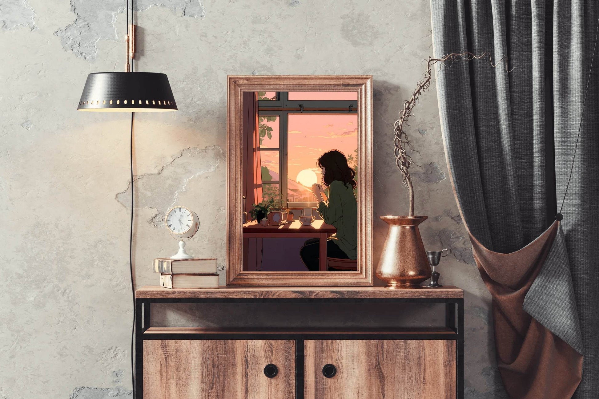 Lifestyle Scene with Girl Doing Regular Tasks in Anime Style Wall Art - beink online art store