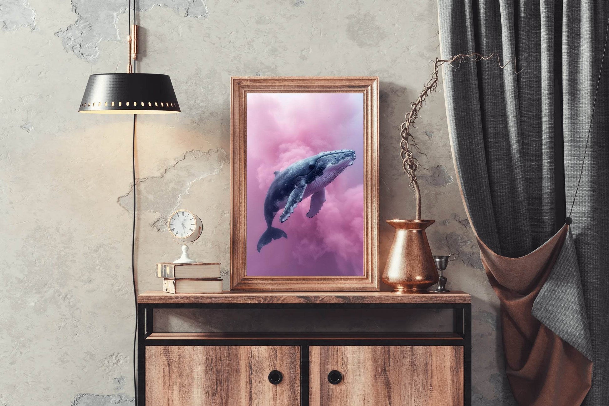 Whale Flying in Pink Clouds Wall Art - beink online art store