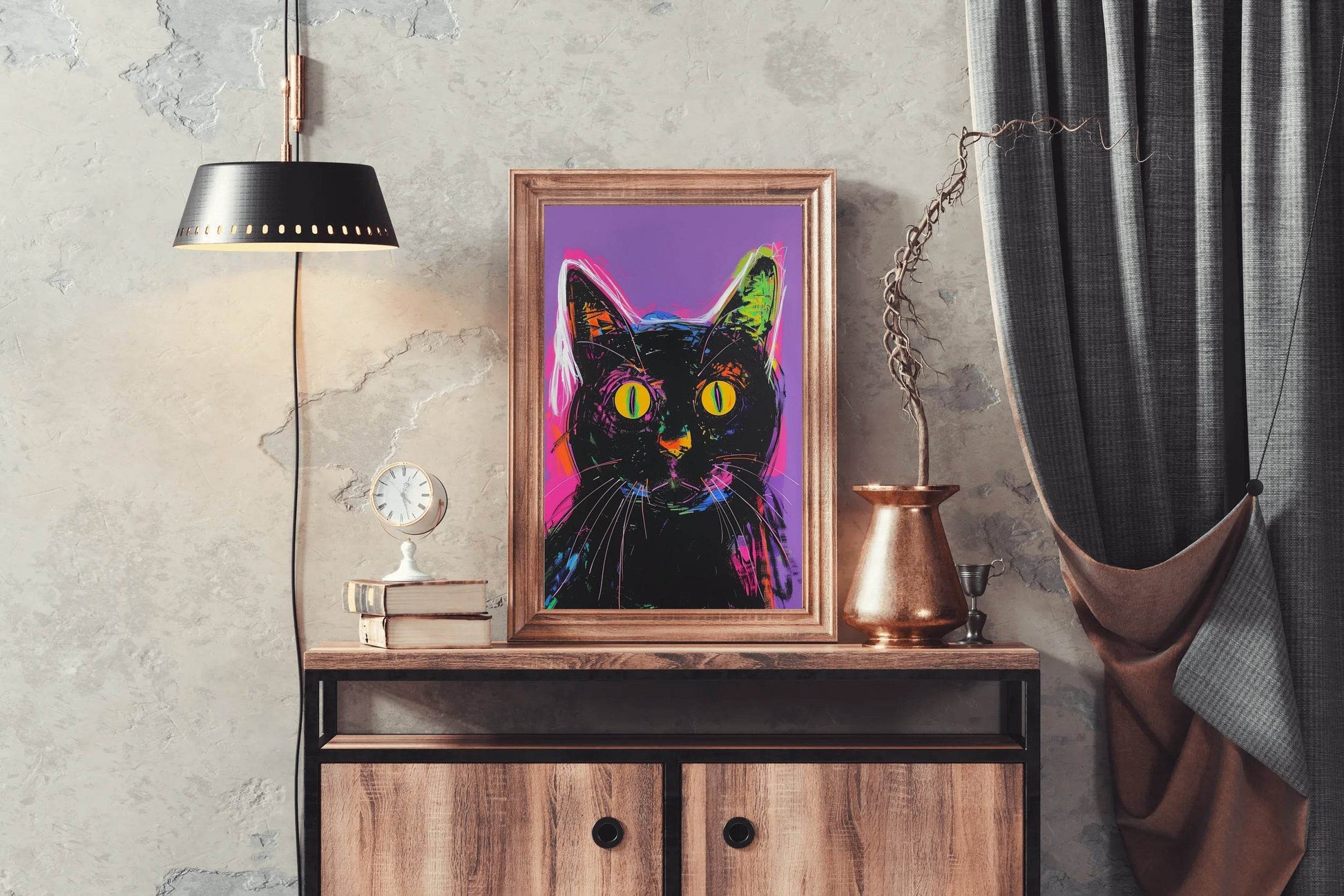 Painting of Black Cat With Pink Background - beink online art store