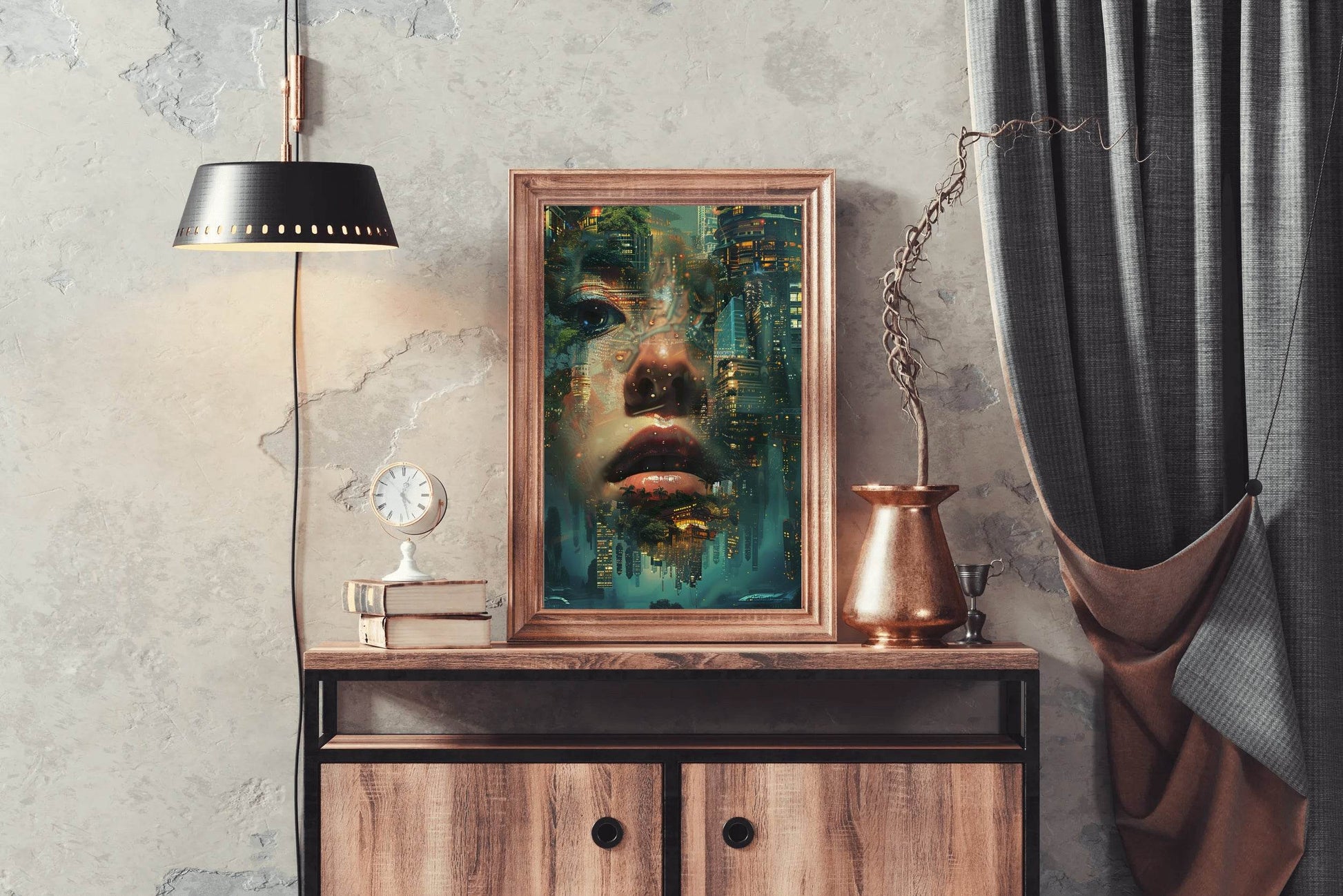 Enhanced Female Face Among Buildings Digital Art - beink online art store