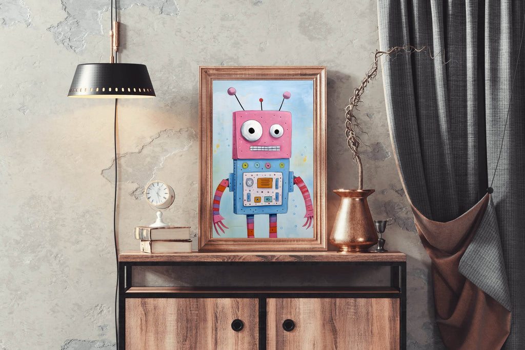 Pink Face Toy Robot Wall Art - beink online art store