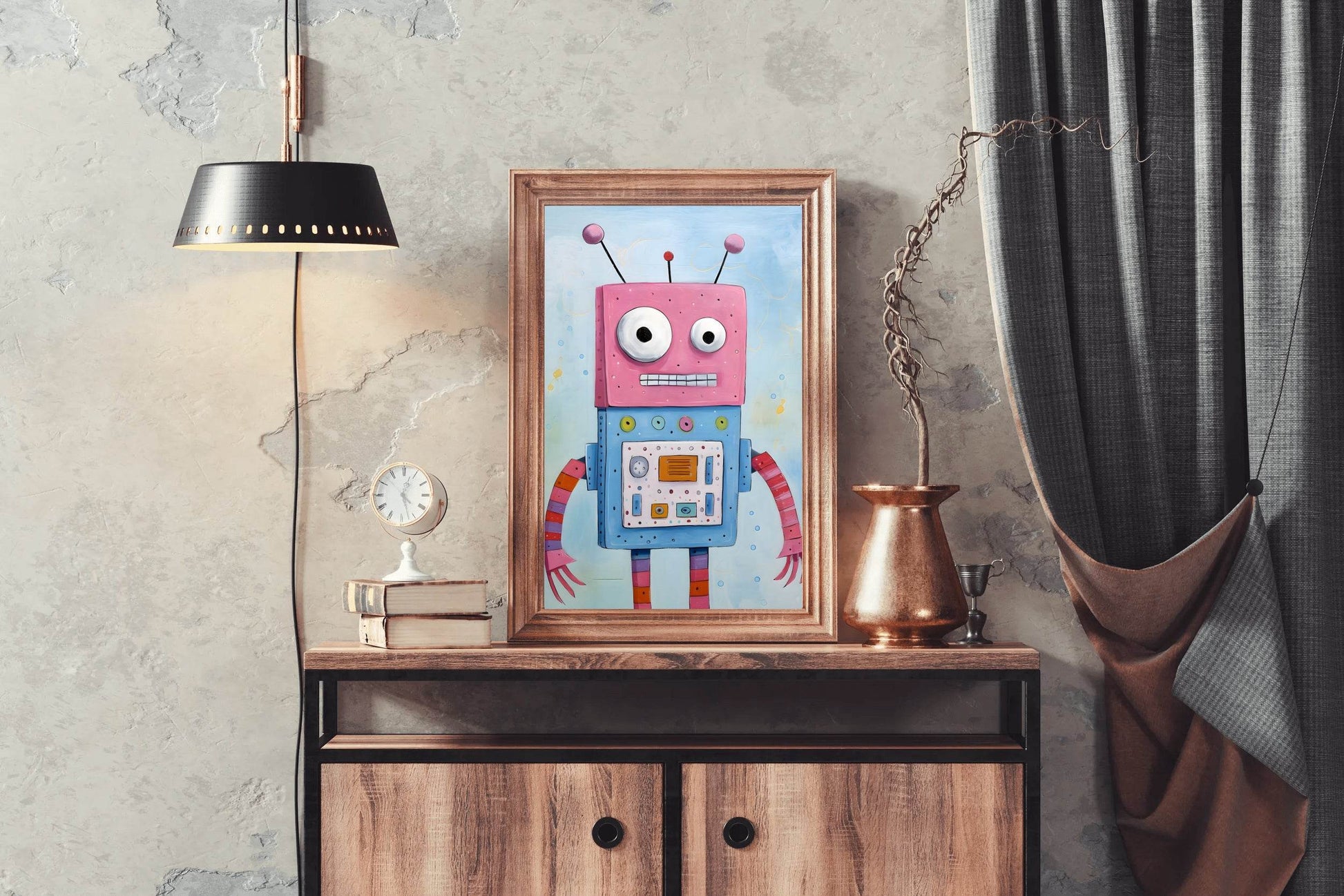 Pink Face Toy Robot Wall Art - beink online art store