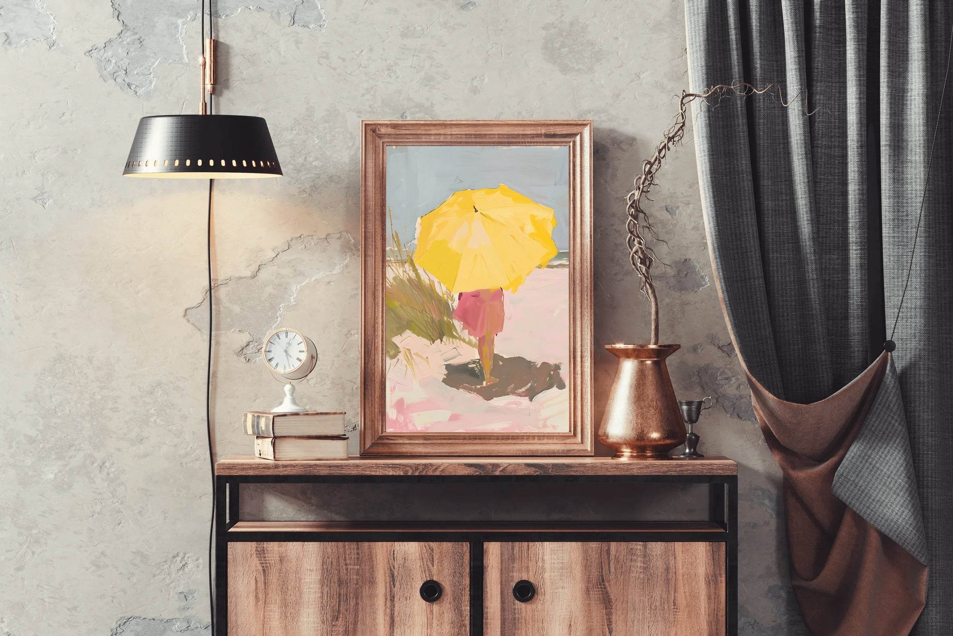 Drawing Girl With Yellow Umbrella - beink online art store