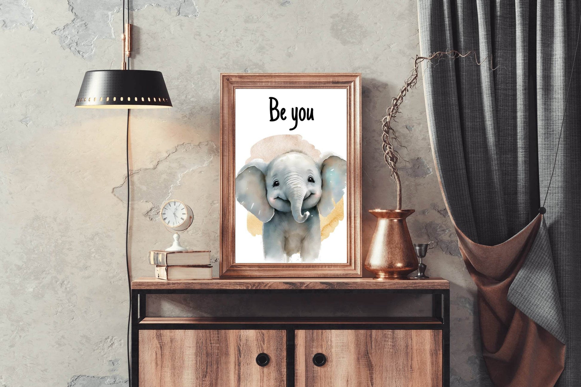 Drawing of Smiling Baby Elephant With White Background - beink online art store