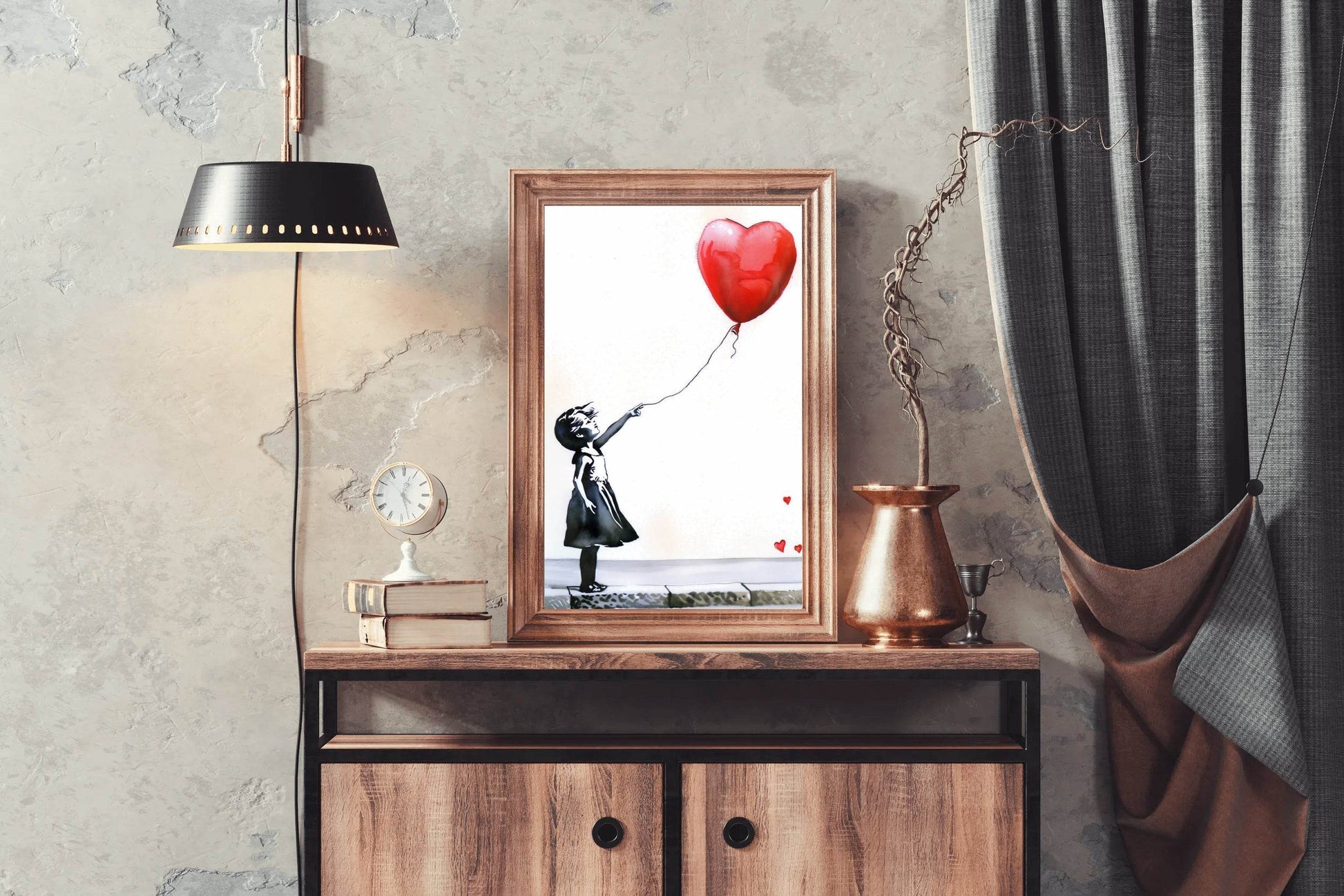 Girl Red Heart Shaped Balloon Wall Art - beink online art store
