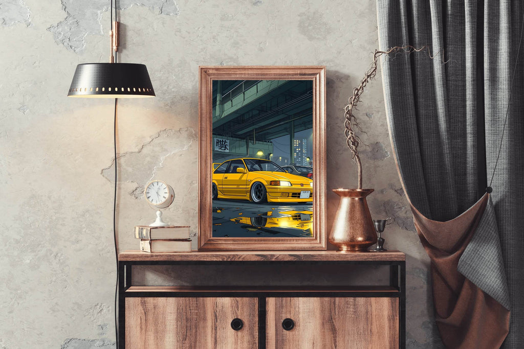 Car Honda Civic Yellow Wall Art - beink online art store