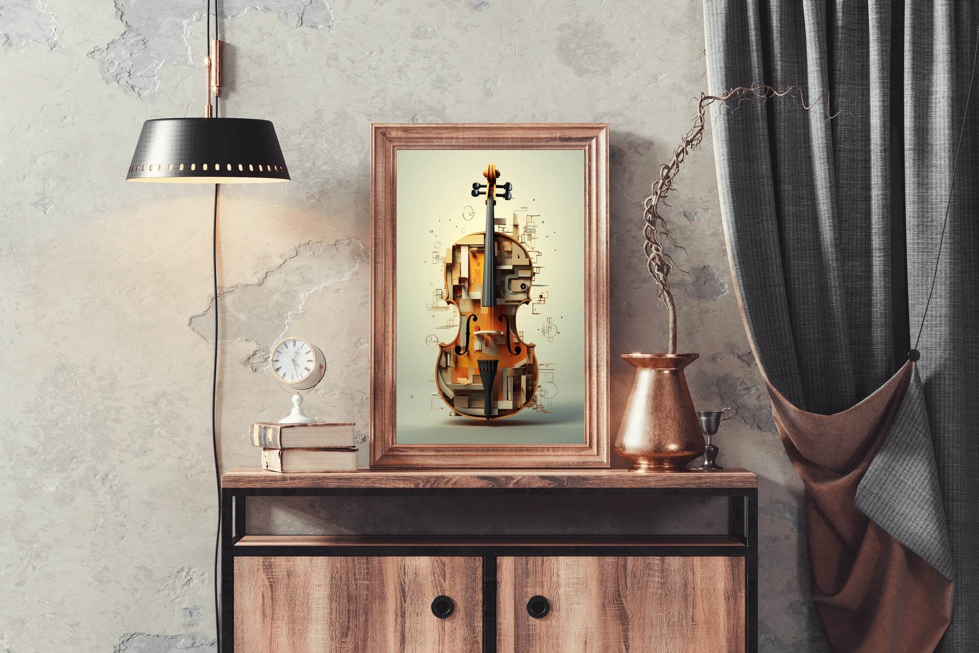 Violin Made of Blocks And Pieces of Wood Wall Art - beink online art store