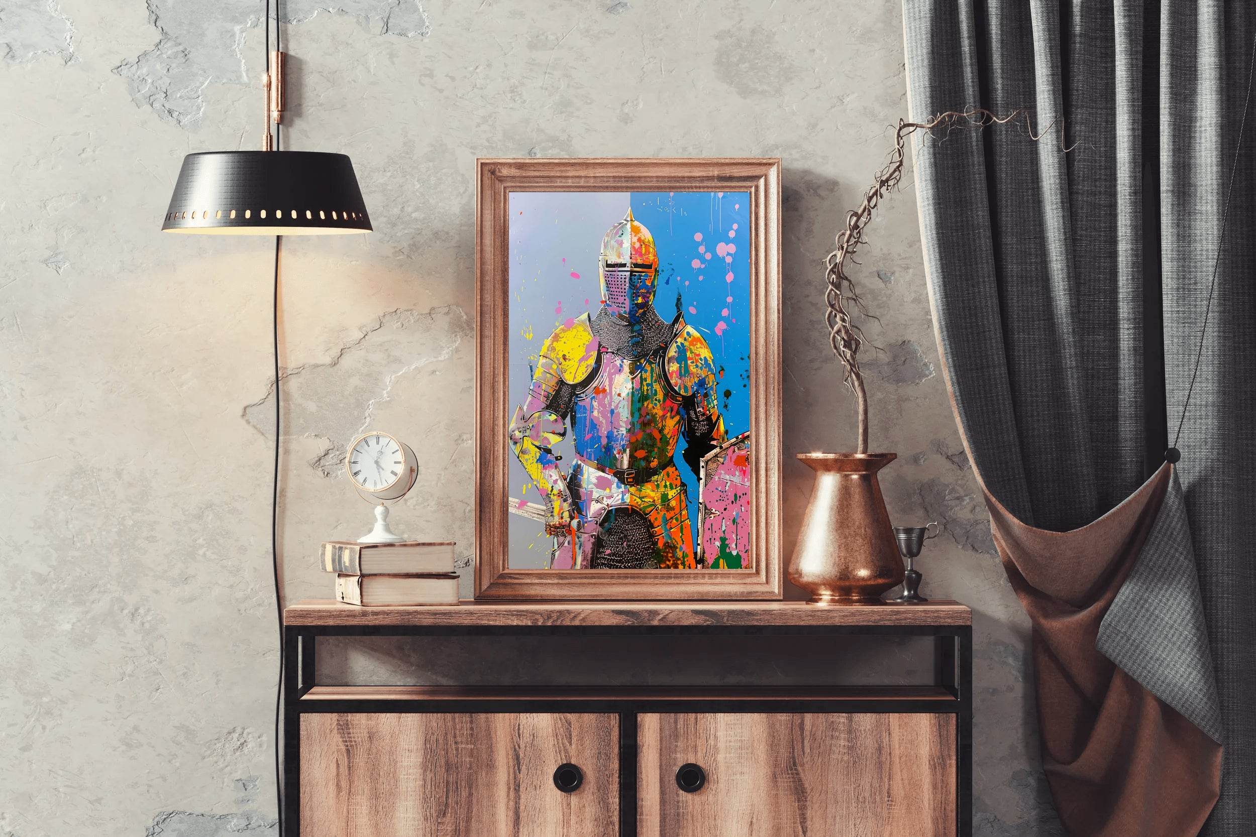 Knight in Vibrant Colors Graffiti Wall Art - beink online art store