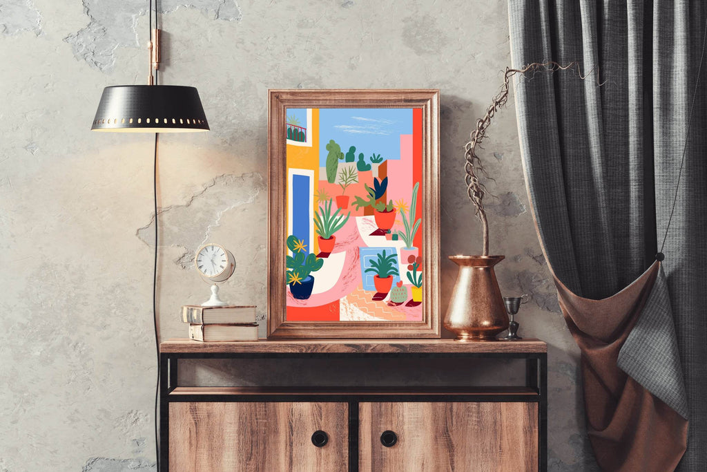 Painting Cactus Pots In The Yard - beink online art store