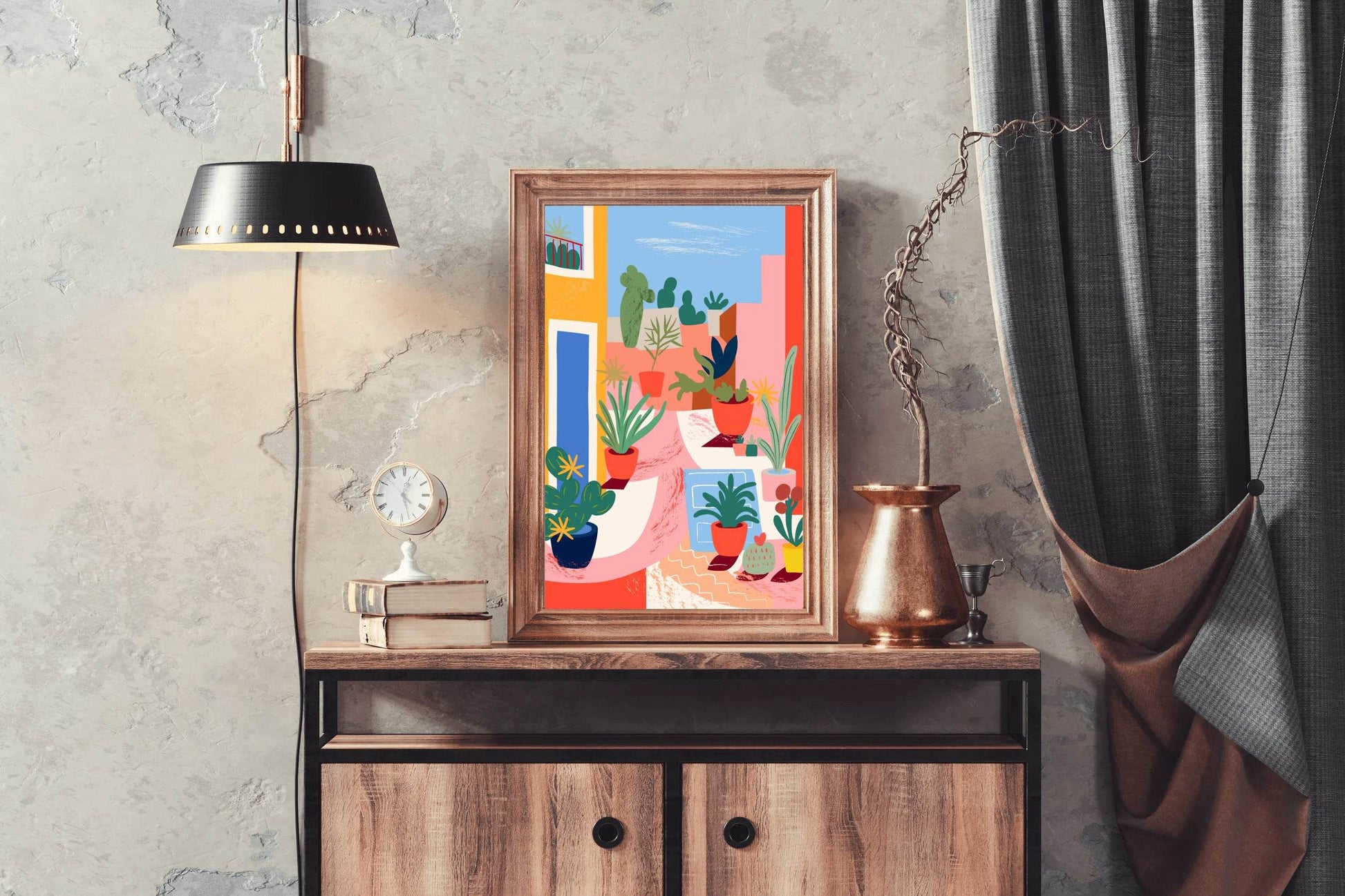 Painting Cactus Pots In The Yard - beink online art store