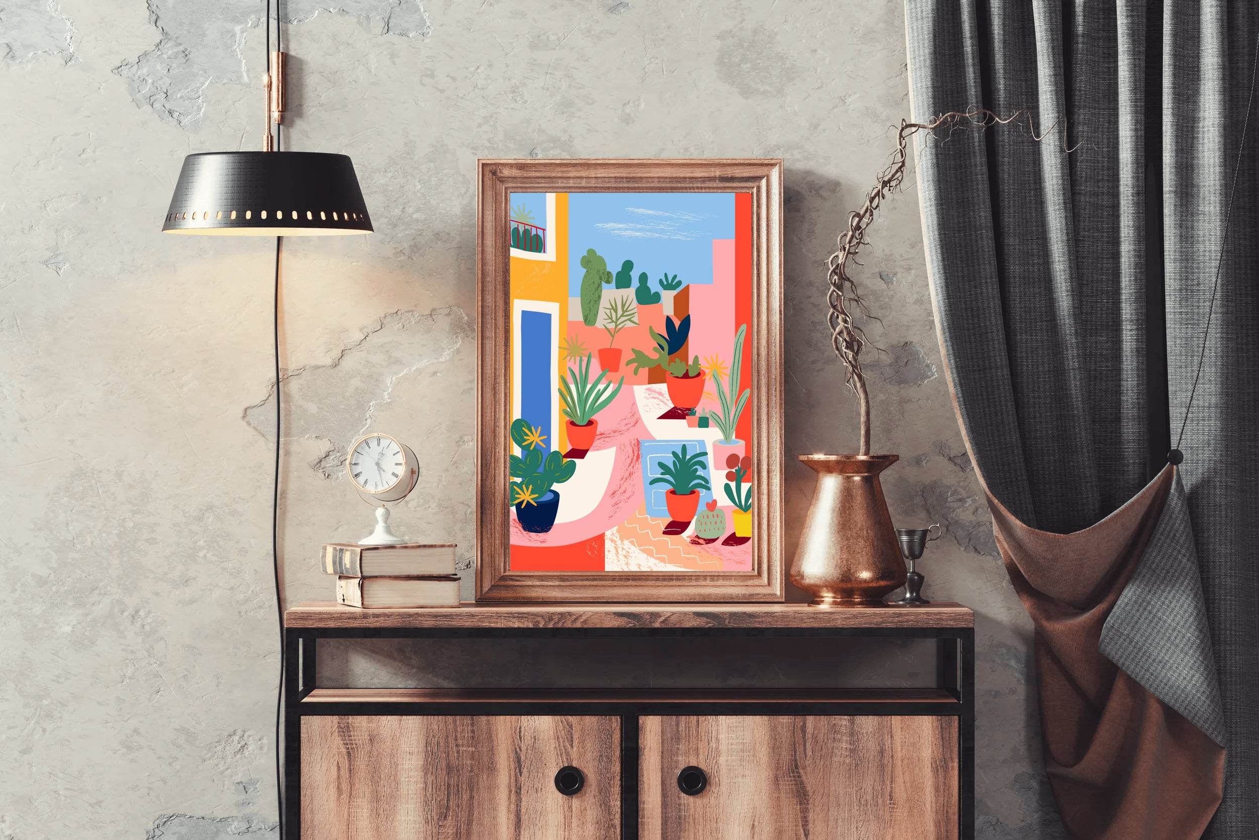 Painting Cactus Pots In The Yard - beink online art store