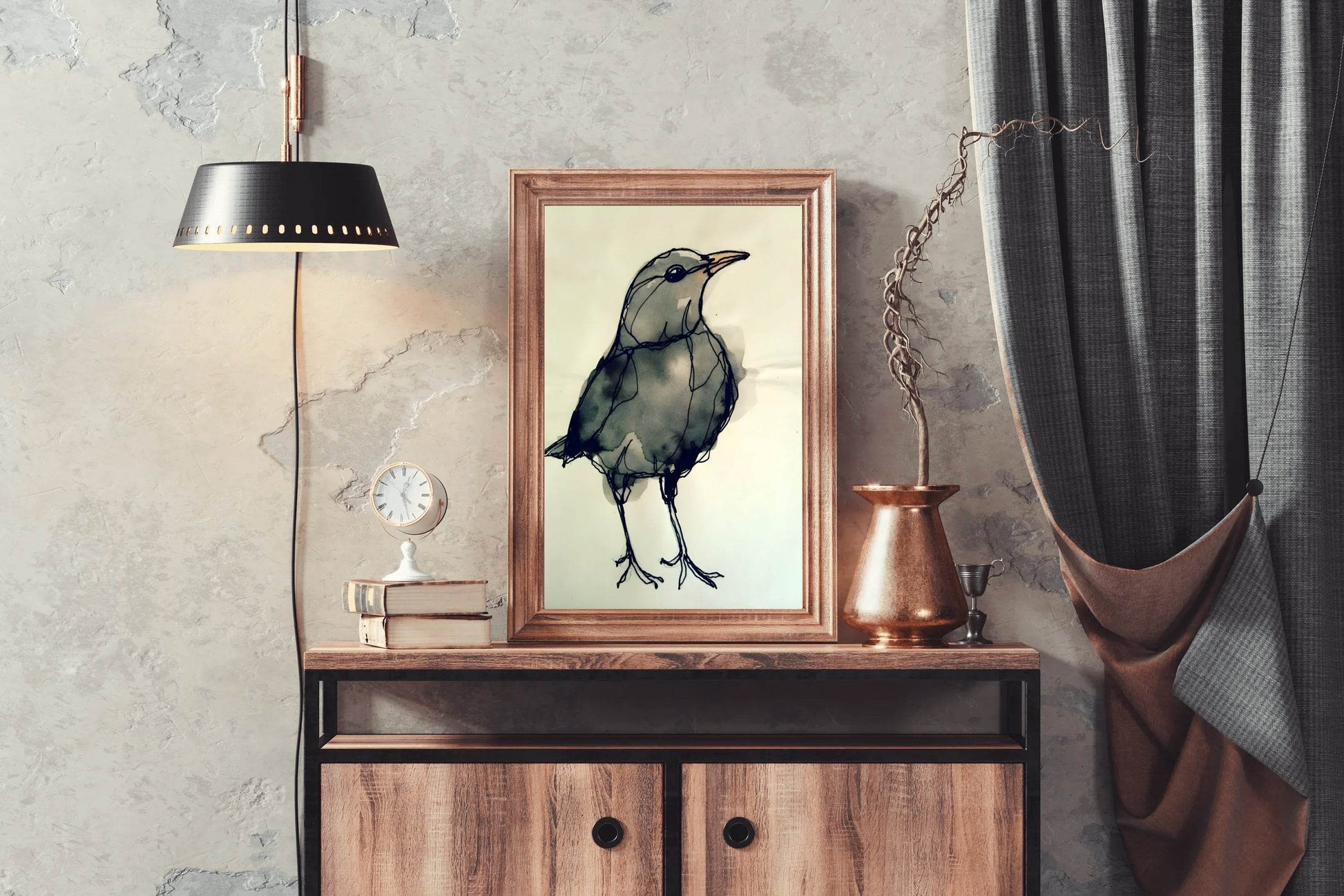 Black Bird - Watercolor Modern Wall Art - beink online art store