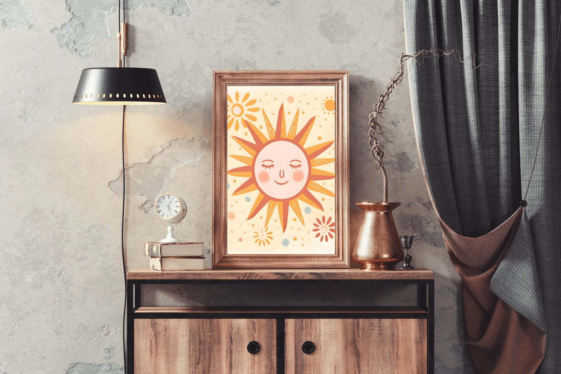 Illustration of Sleeping Sun With Yellow Background - beink online art store