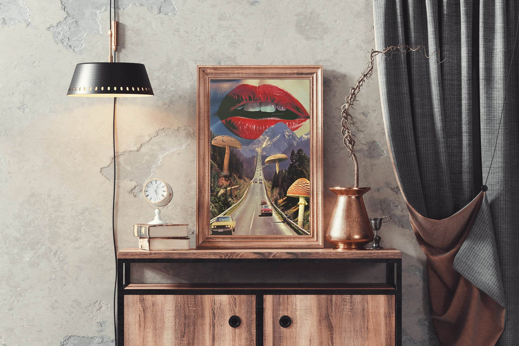Background of Lips And Mushrooms on The Highway Wall Art - beink online art store