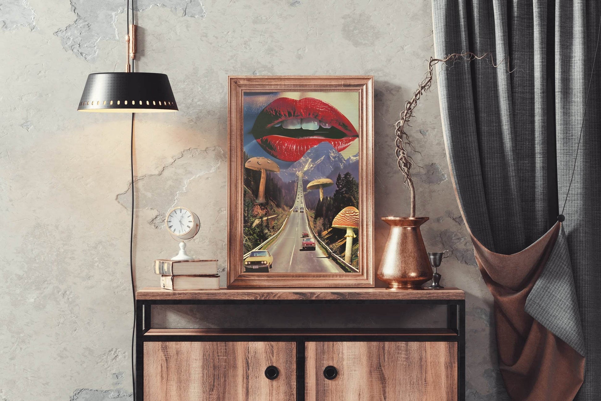 Background of Lips And Mushrooms on The Highway Wall Art - beink online art store