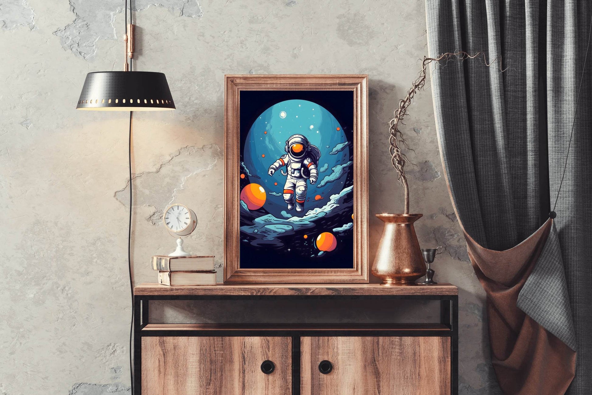 Cartoonish Illustration of Astronaut Flying in Space - beink online art store