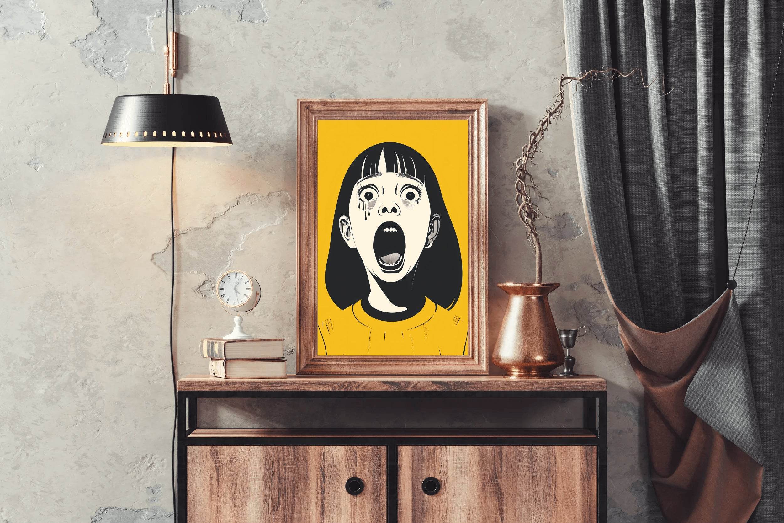Crying Girl With Yellow Background Wall Art - beink online art store