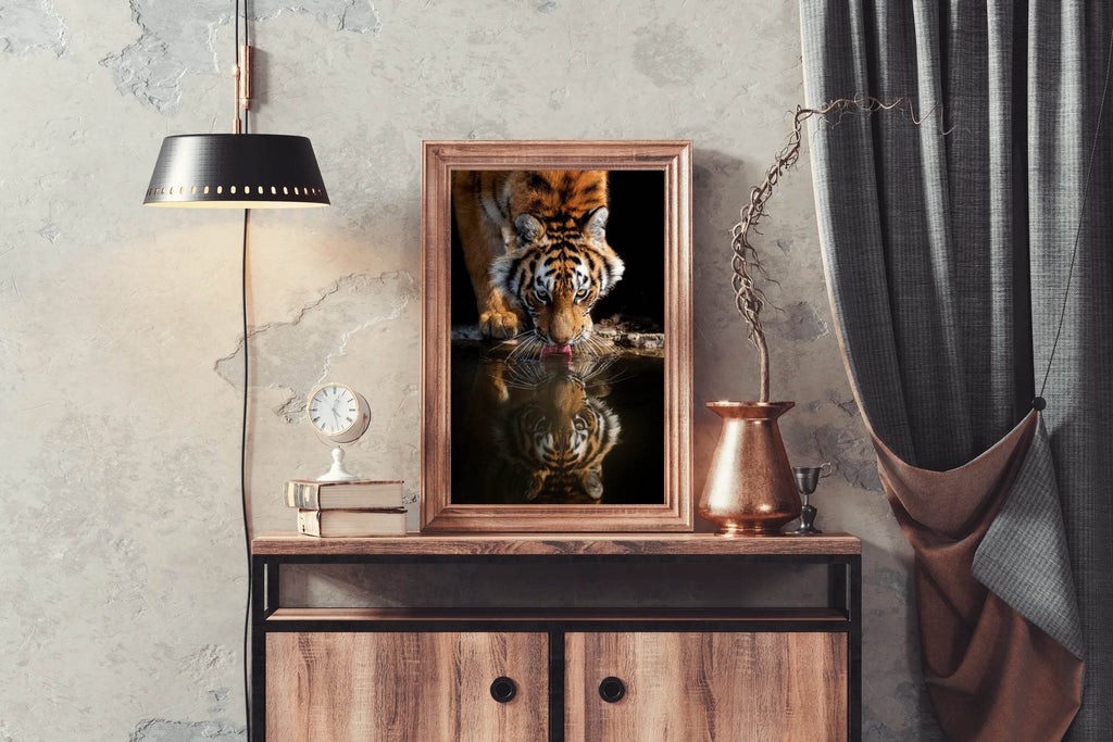 Bengal Tiger Drinking Water Animal Wall Art - beink online art store