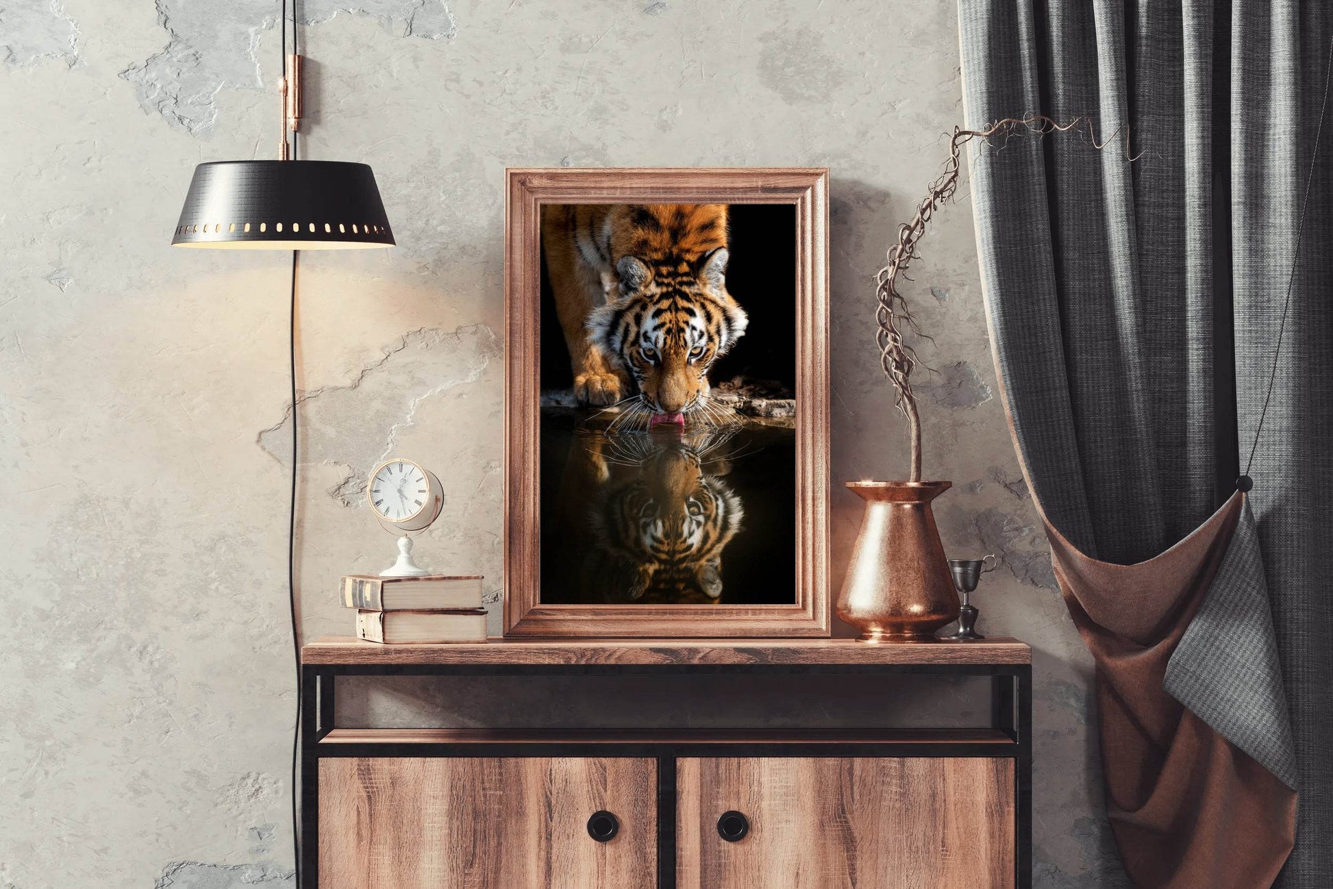 Bengal Tiger Drinking Water Animal Wall Art - beink online art store