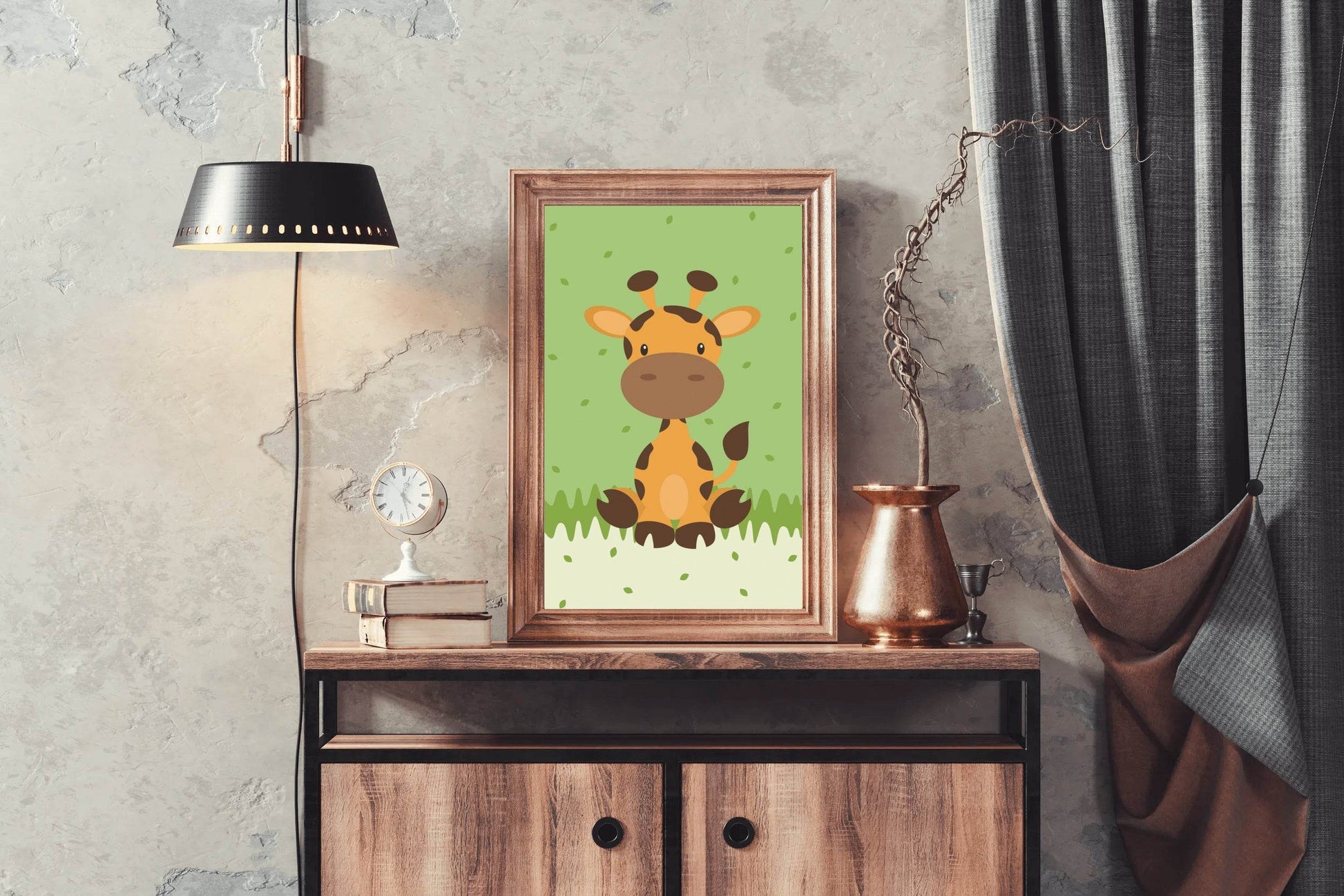 Painting of Cartoon Giraffe Sitting in Grass - beink online art store