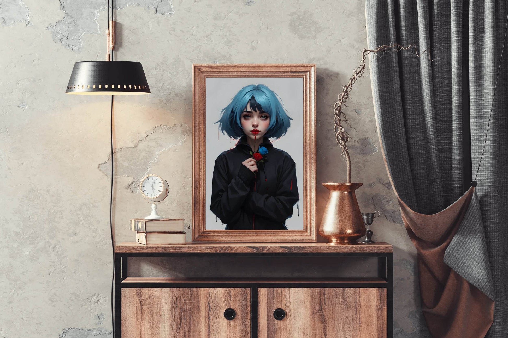 Anime Girl with Blue Hair Wall Art - beink online art store