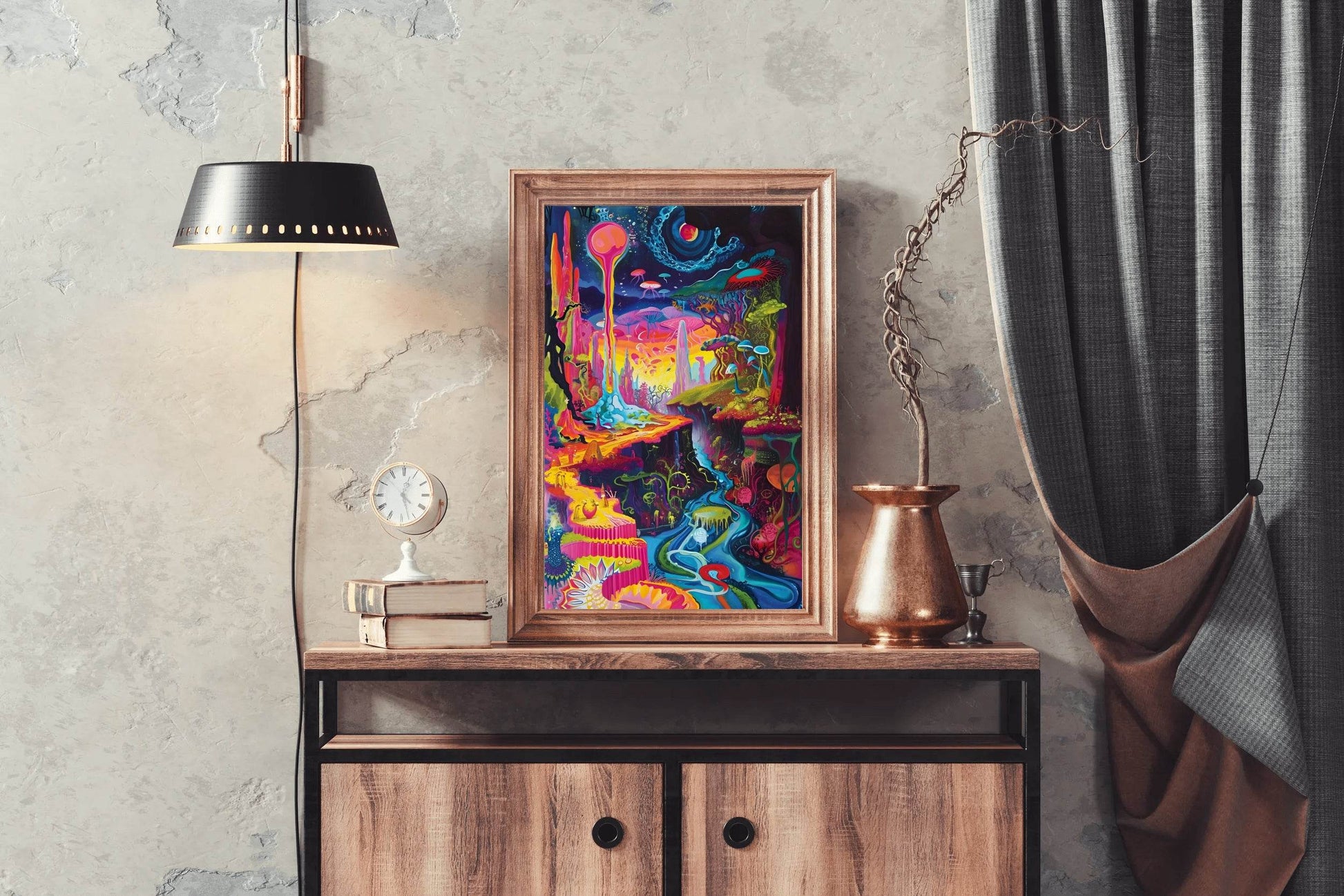 Imaginary Planet Colorful Forest With River Wall Art - beink online art store