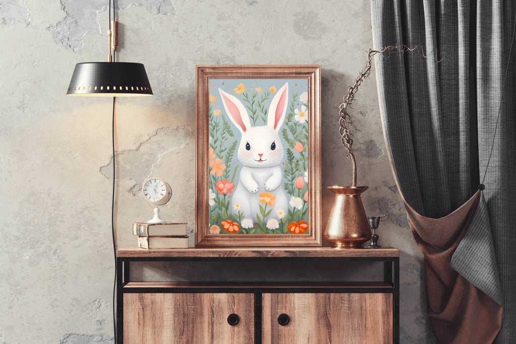 White Cartoonish Bunny Painting - beink online art store