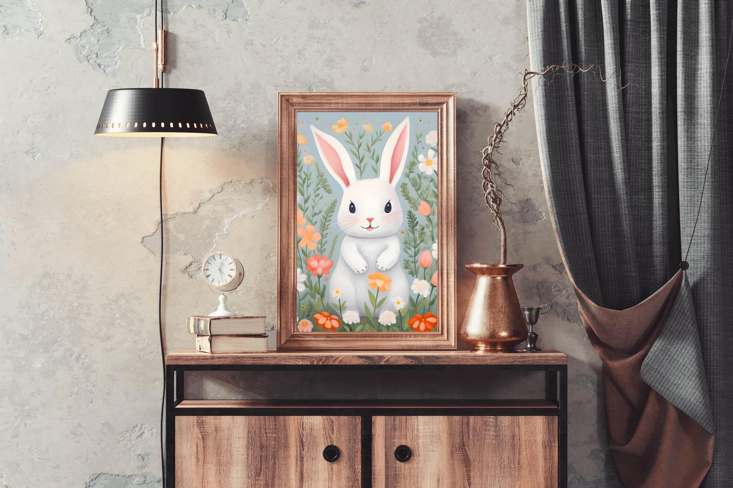 White Cartoonish Bunny Painting - beink online art store
