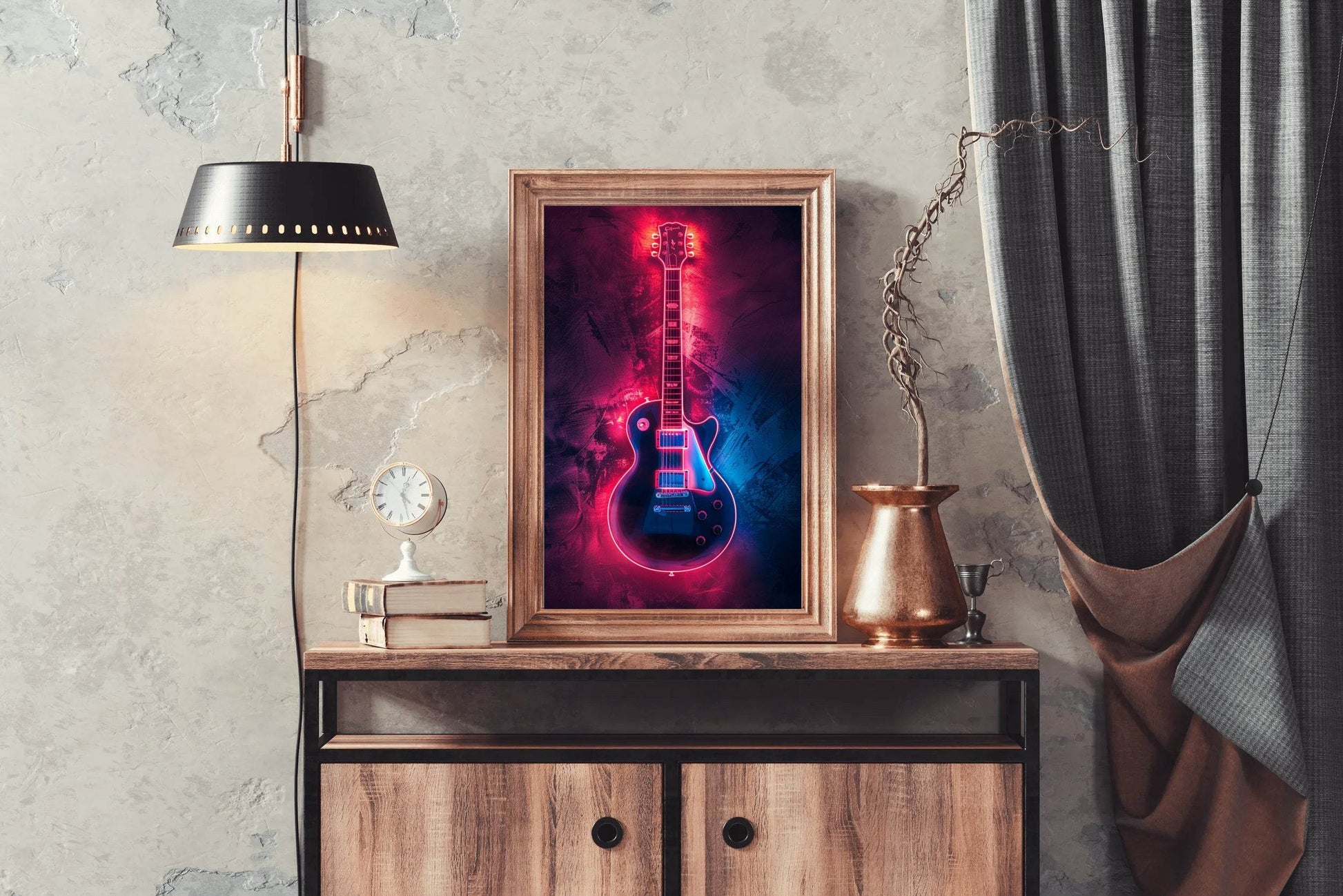 Electric Guitar With Neon Light Wall Art - beink online art store