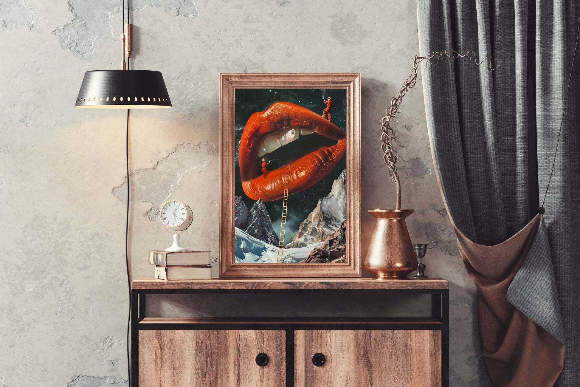 Drawing Woman Lips With A Snowy Mountain Background Wall Art - beink online art store