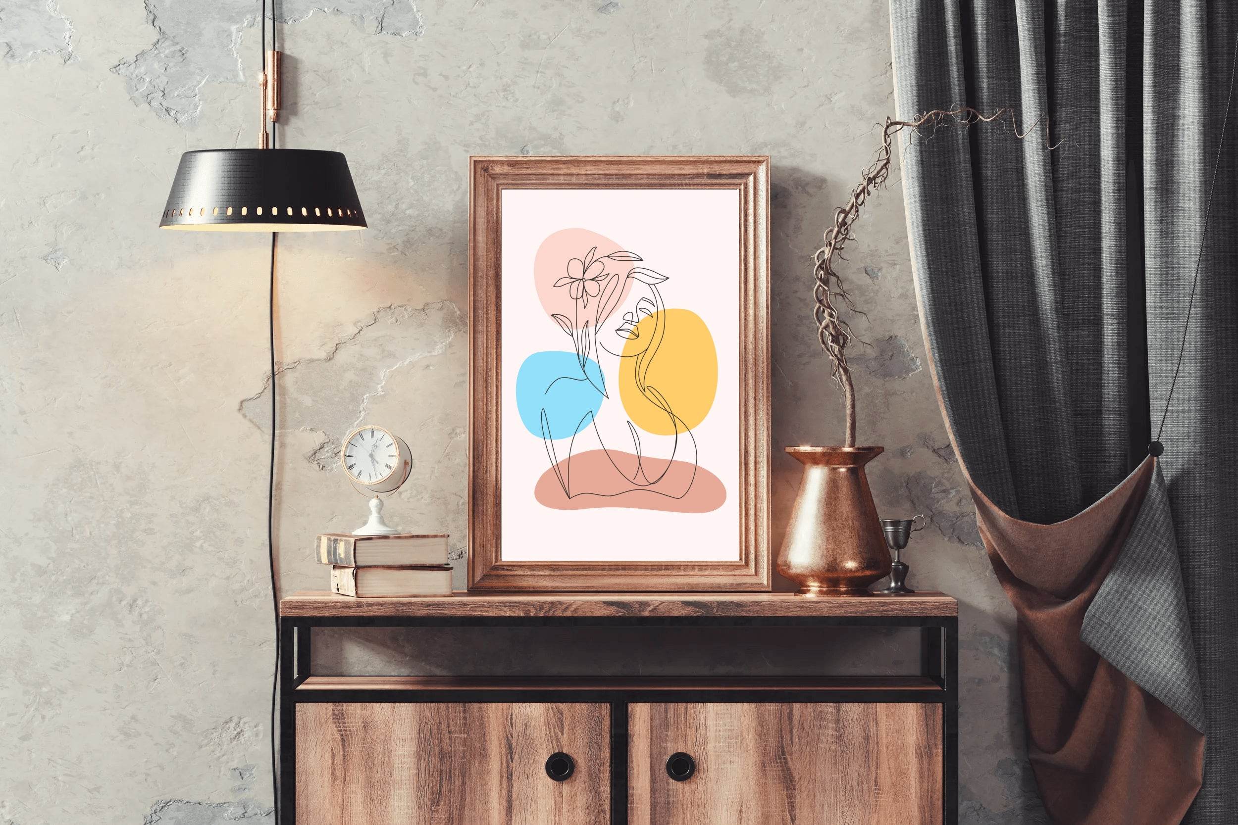 Minimal Woman With a Head Flower Wall Art - beink online art store