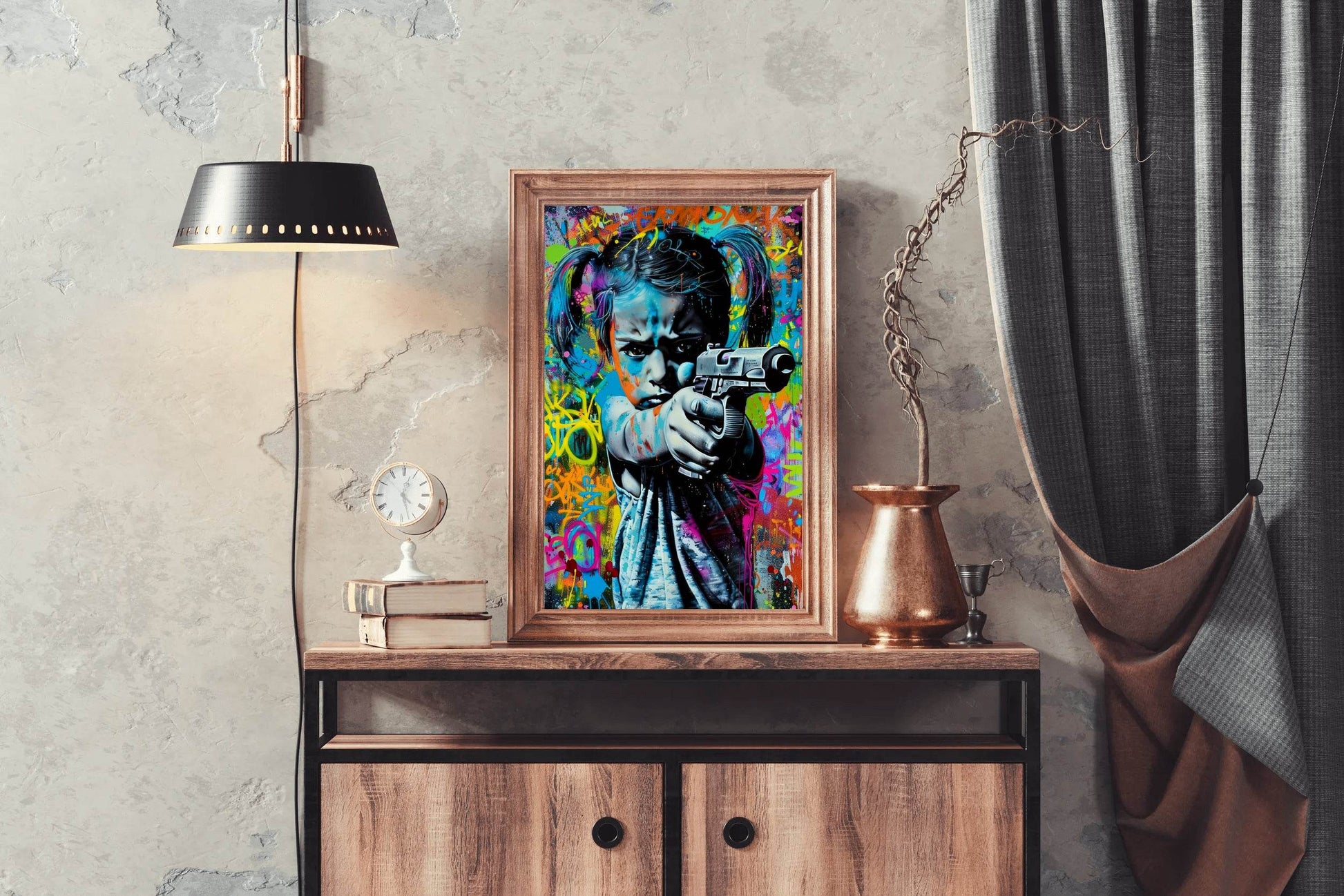 Graffiti Art of Girl Shooting Gun Wall Art - beink online art store