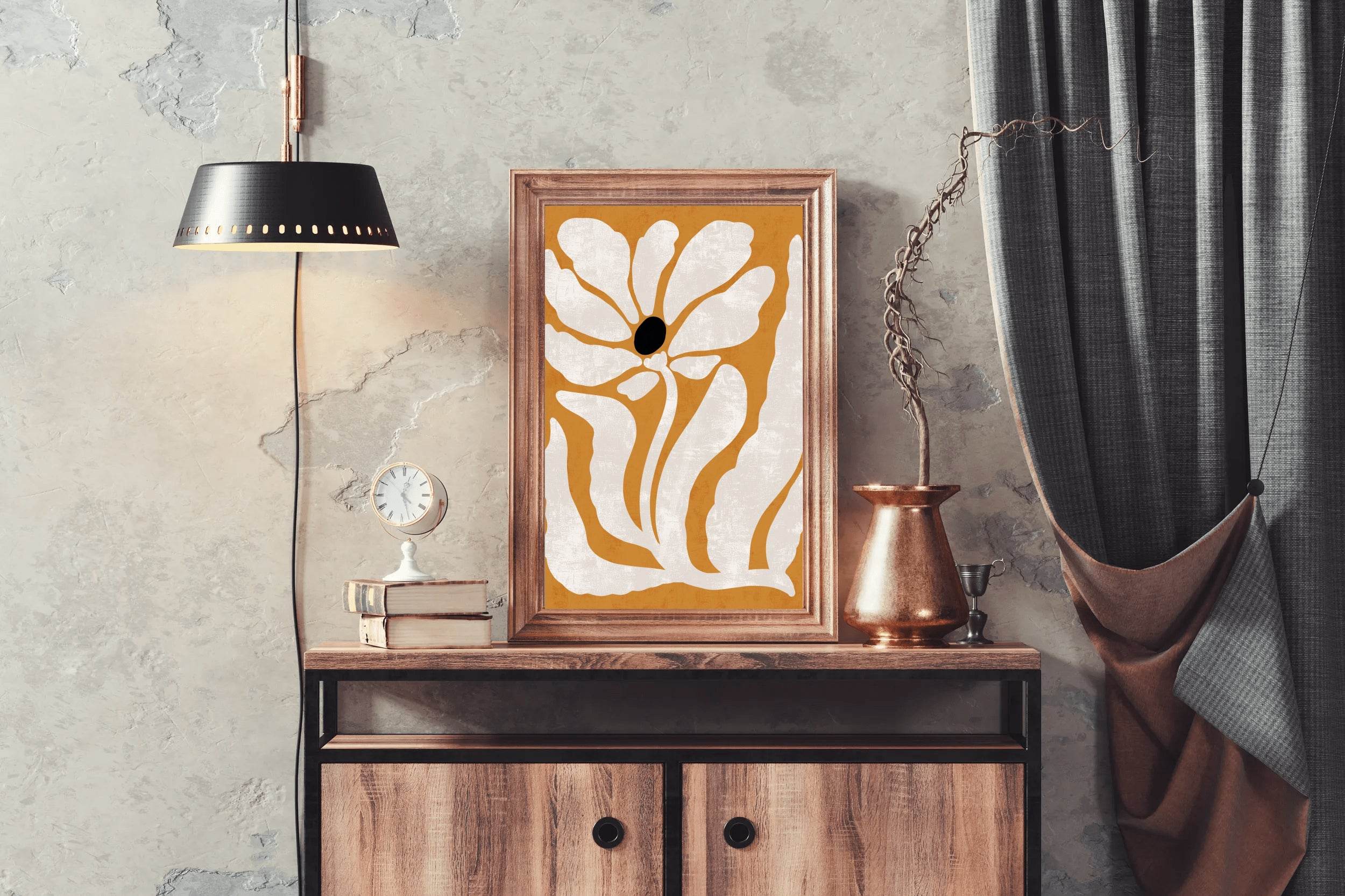 Stylized White Flower with a Black Center ArtWork - beink online art store
