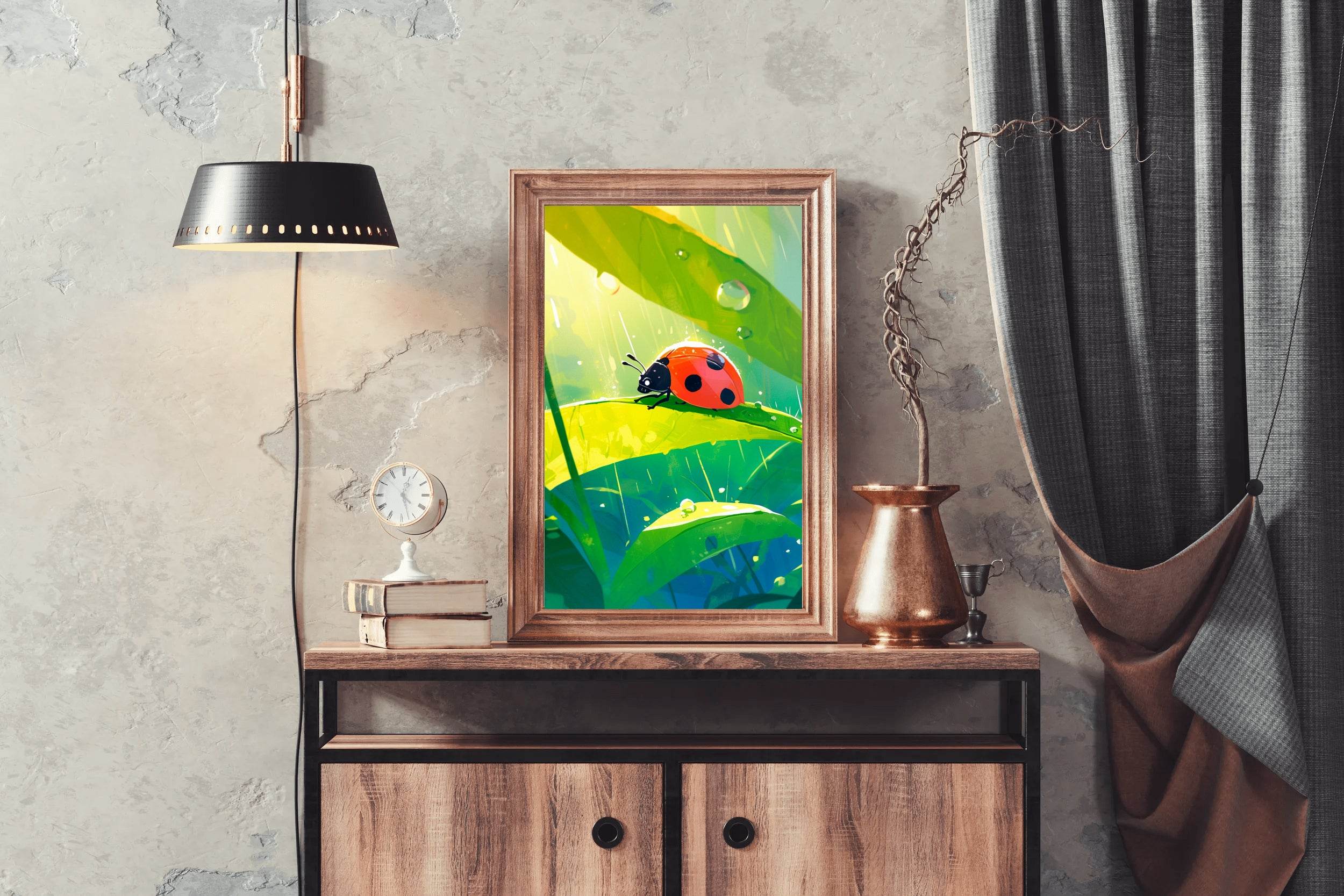Ladybug on leaf Anime Wall Art - beink online art store