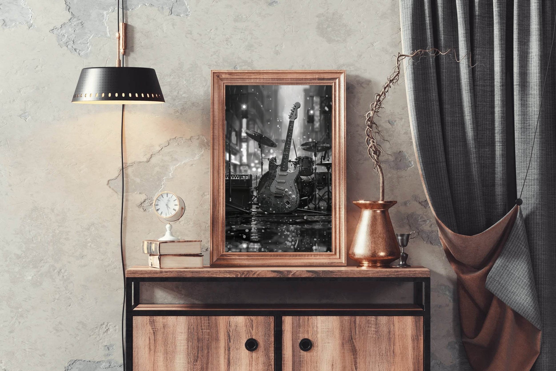 Guitar Left In The Rain Wall Art - beink online art store