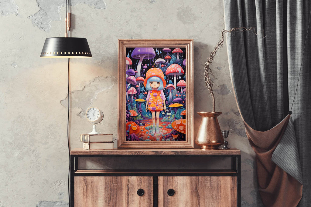 Colorful Retro girl with long hair and a hat Wall Art - beink online art store