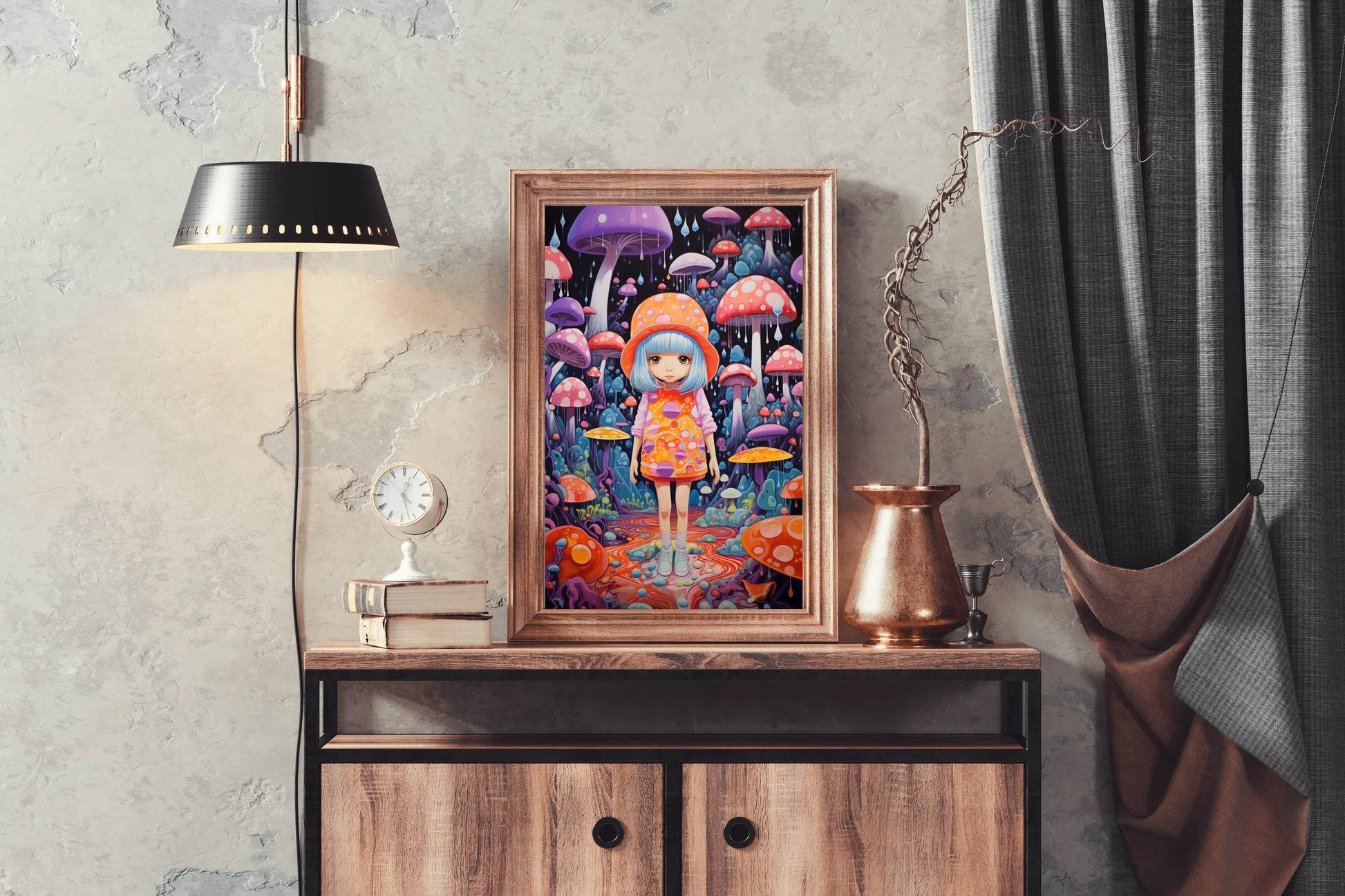 Colorful Retro girl with long hair and a hat Wall Art - beink online art store