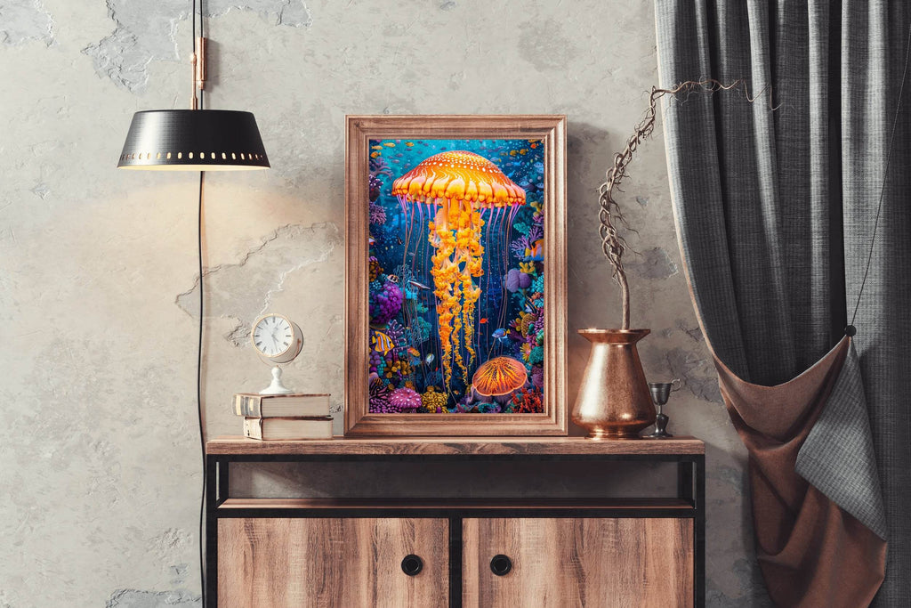 Jellyfish in the Colorful Coral Reef of the Seashore Wall Art - beink online art store
