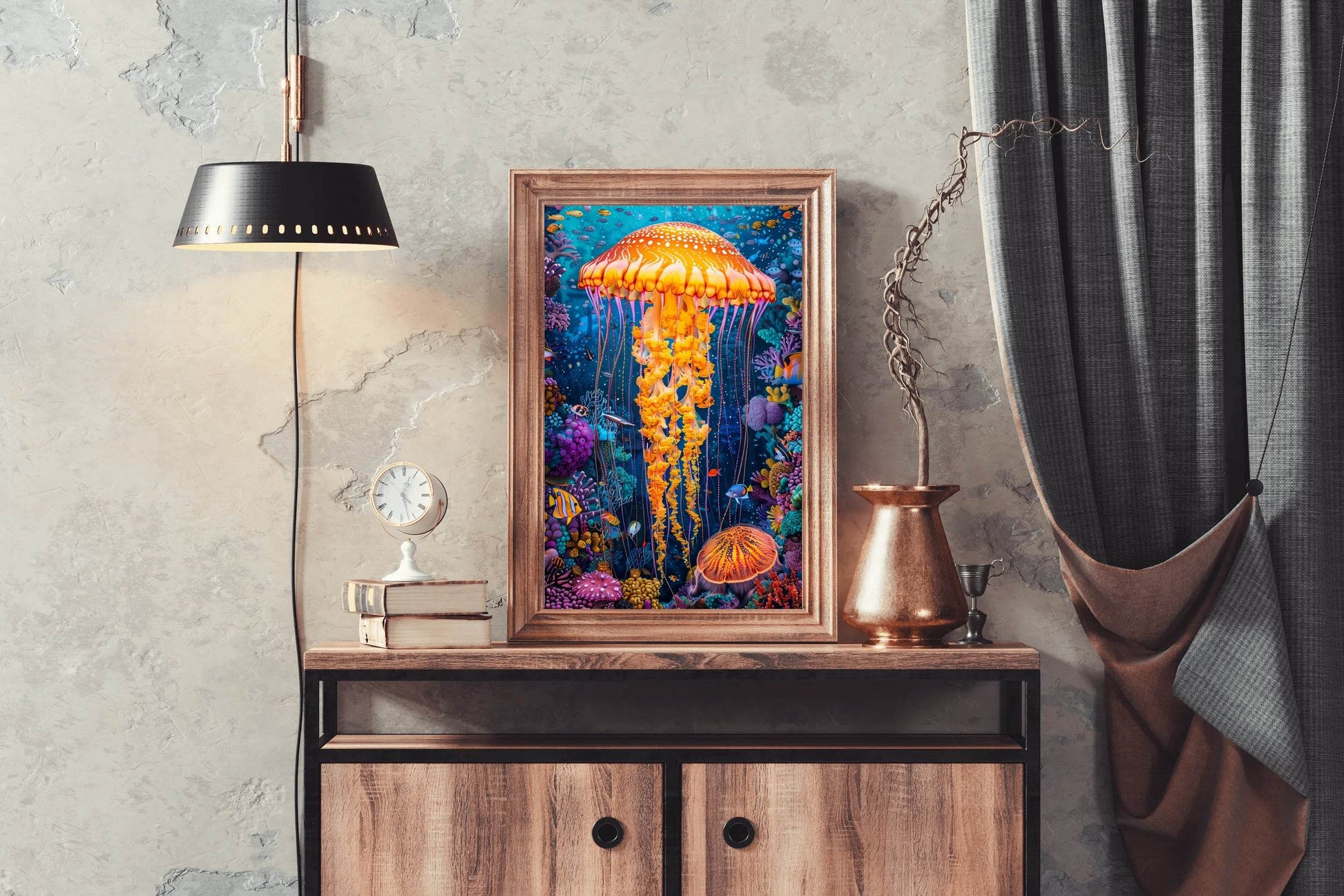 Jellyfish in the Colorful Coral Reef of the Seashore Wall Art - beink online art store