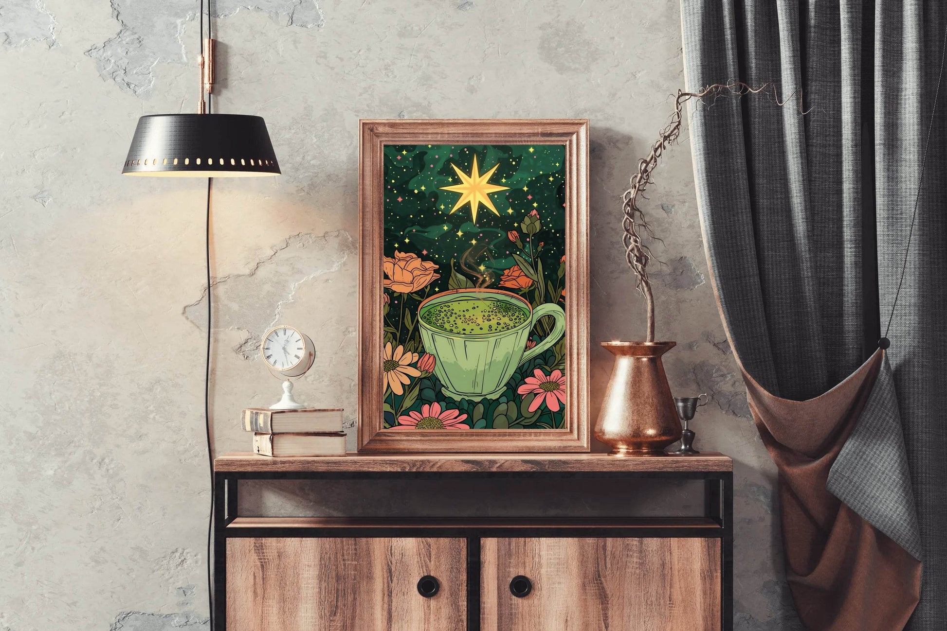 Matcha coffee with Flower Background Wall Art - beink online art store