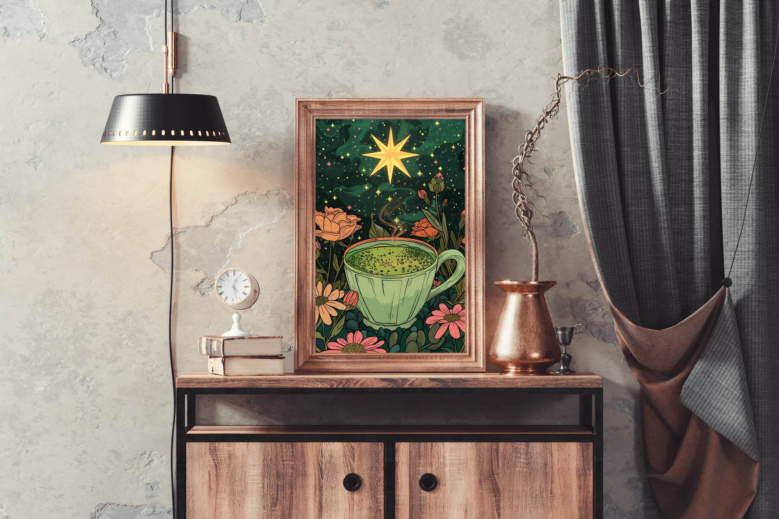 Matcha coffee with Flower Background Wall Art - beink online art store