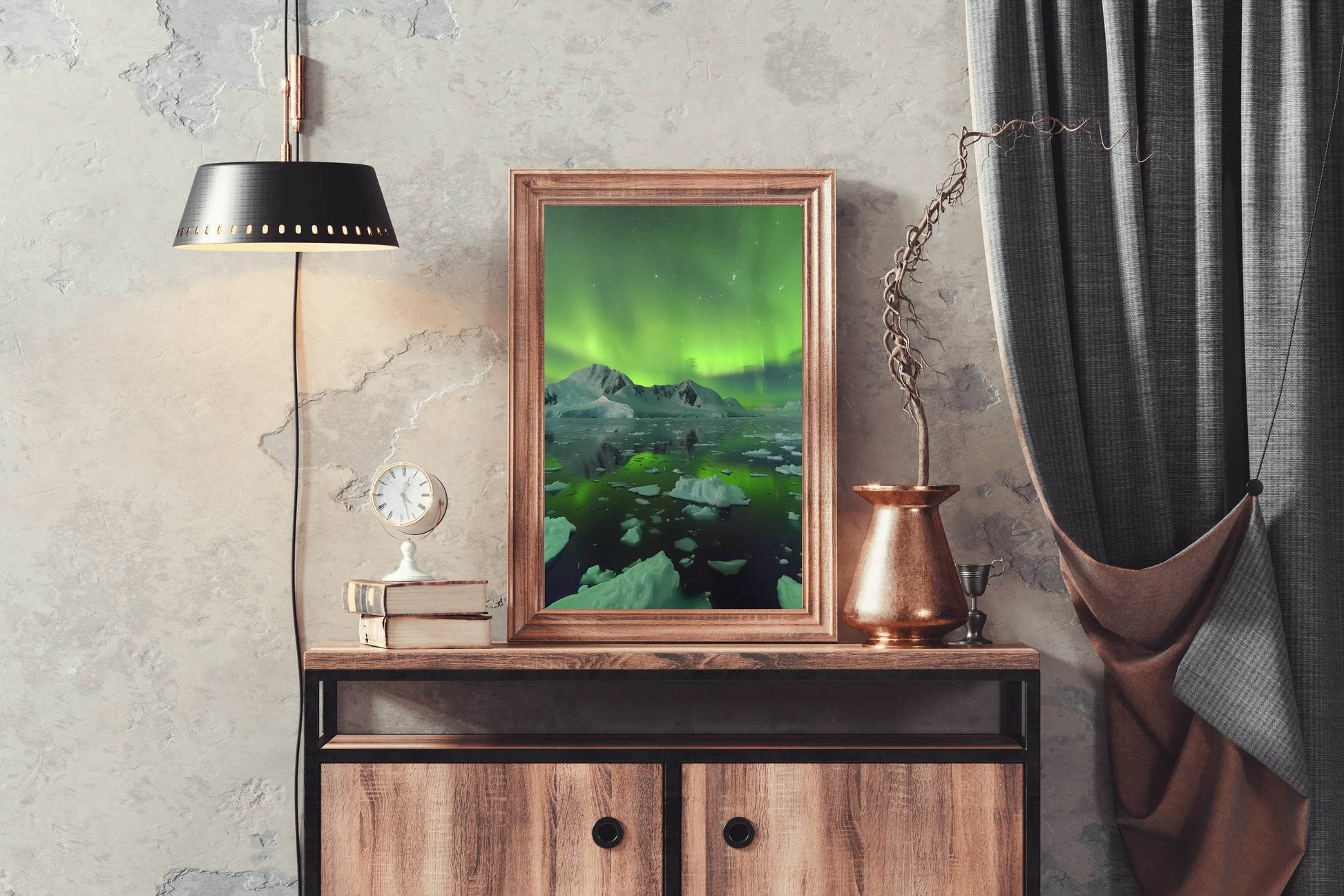 Green Northern lights with Iceberg Wall Art - beink online art store
