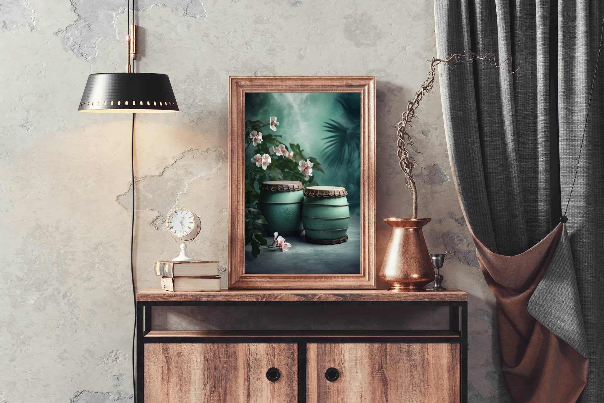 Traditional Turquoise Barrels Next to Flowers Wall Art - beink online art store