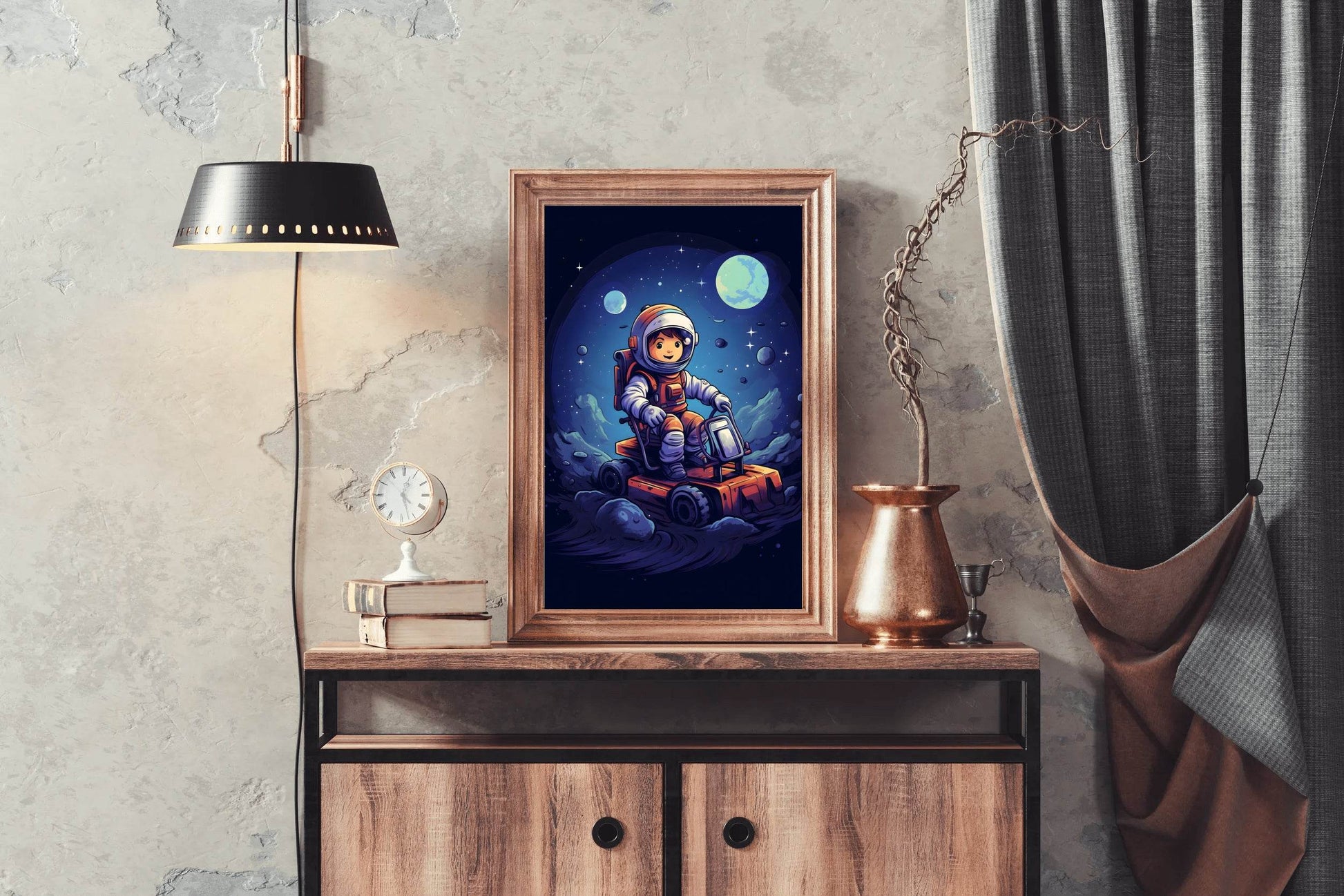 Painting of Astonaut Boy Riding in Space - beink online art store
