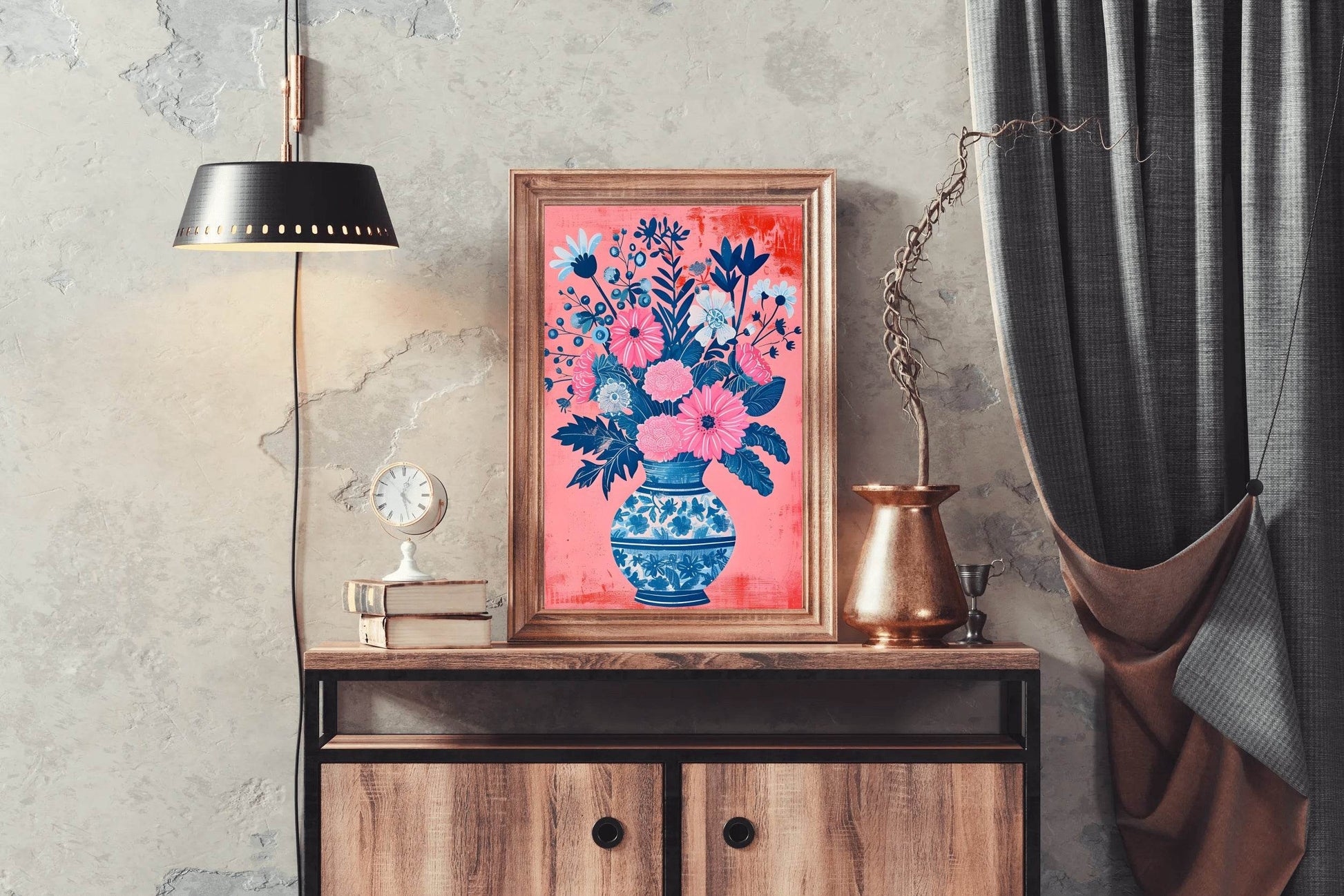 Blue and Pink Flowers in Vase Digital Art - beink online art store