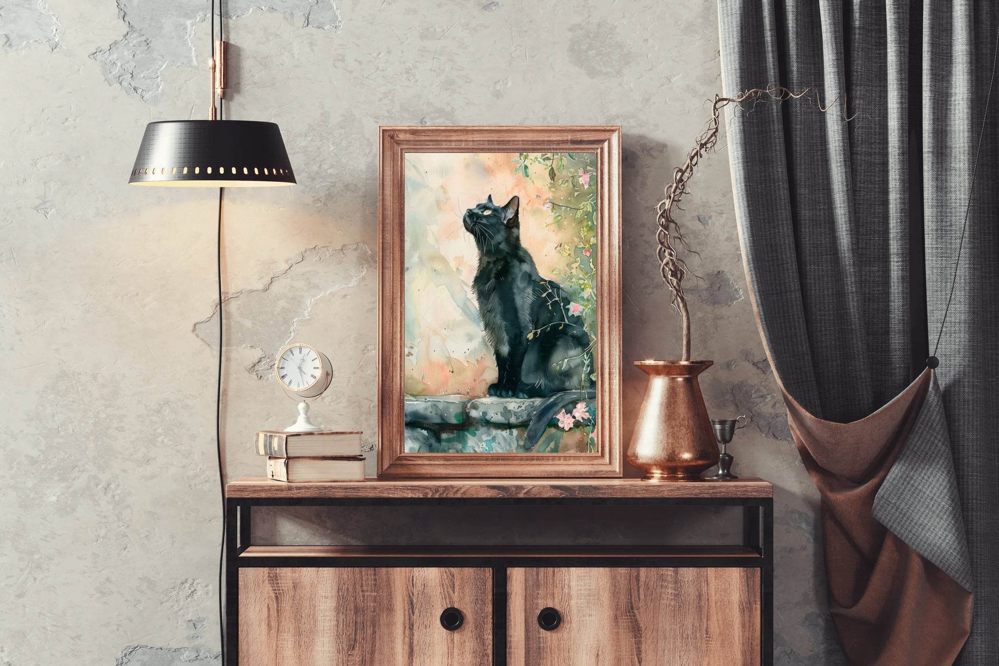Watercolor Black Cat Animal Wall Art - beink online art store