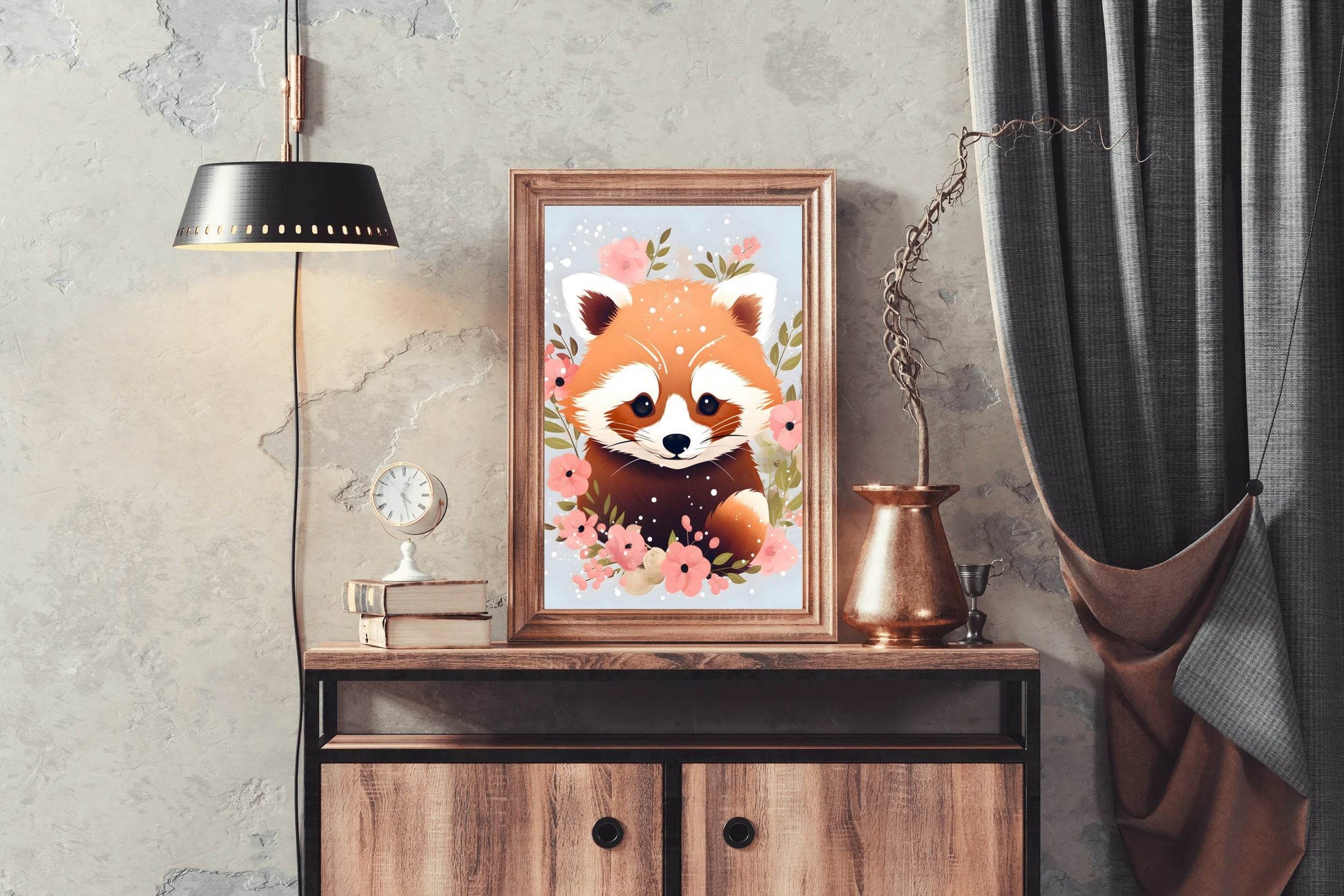 Cute Red Panda Watching the Flowers - beink online art store